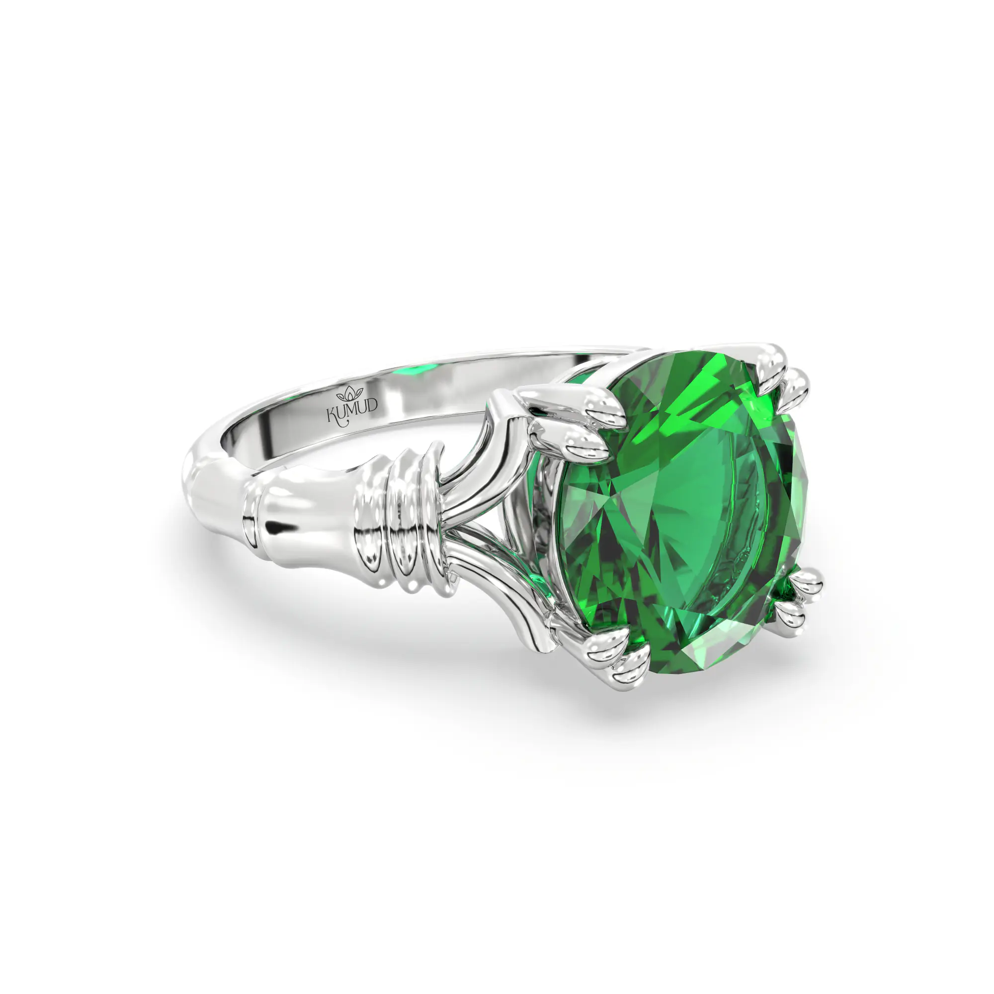 Emerald (Panna) Ring for Women in 18K White Gold – Oval 9x8 mm, Prong Setting, 5 g (Design K17A-11) thumbnail