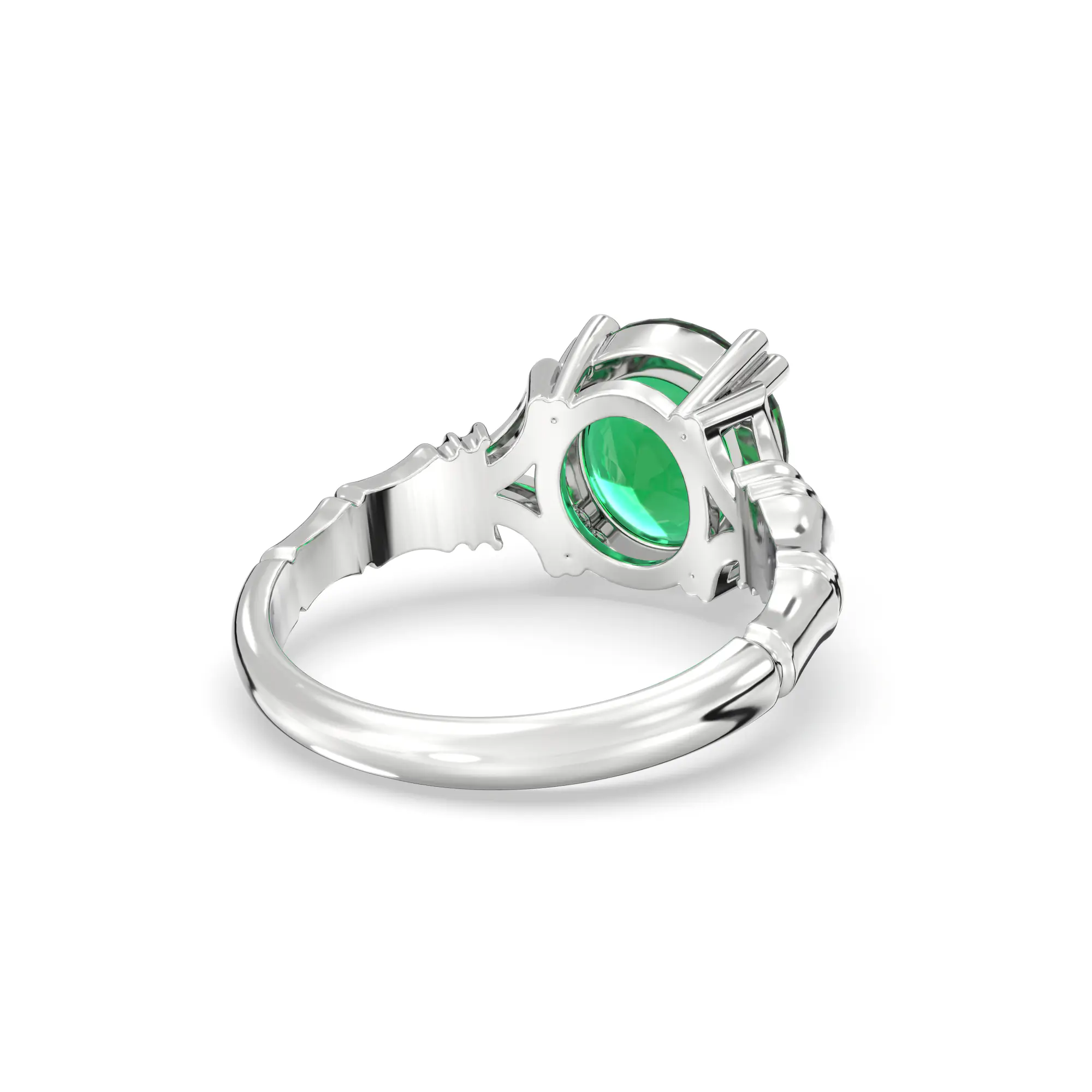 Emerald (Panna) Ring for Women in 18K White Gold – Oval 9x8 mm, Prong Setting, 5 g (Design K17A-11) thumbnail