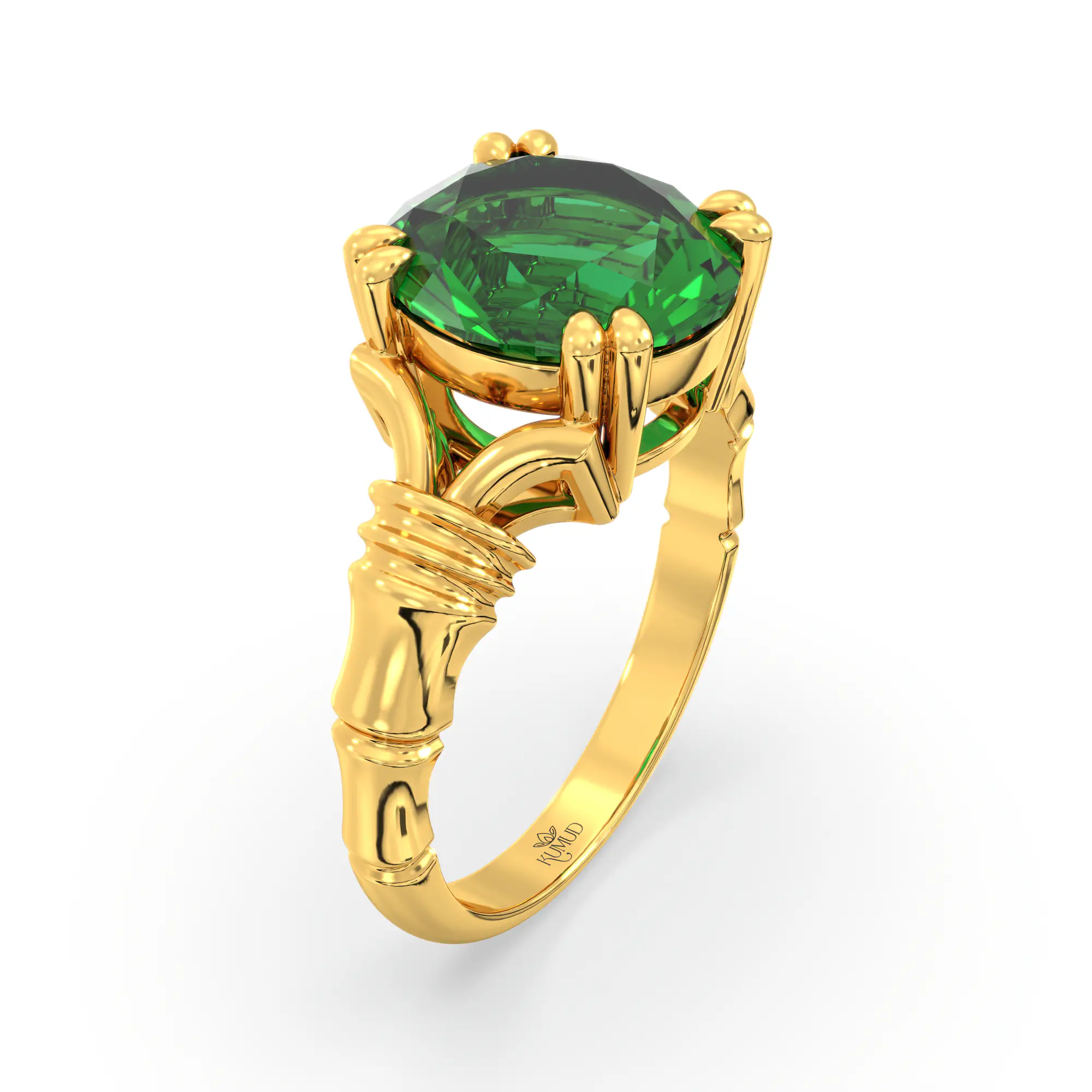 Emerald (Panna) Ring for Women in 22K Yellow Gold – Oval 9x8 mm, Prong Setting, 5 g (Design K17A-11) thumbnail
