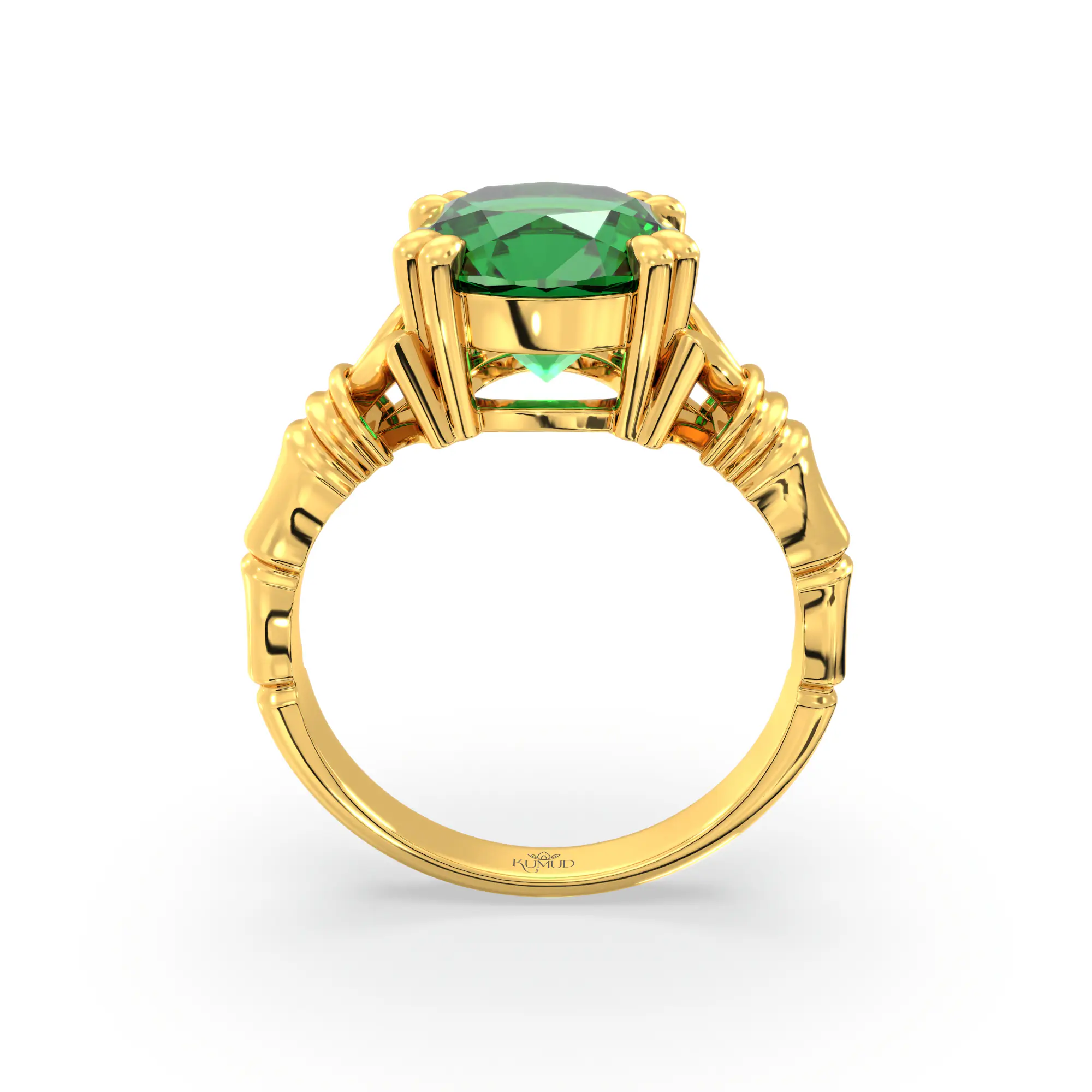 Emerald (Panna) Ring for Women in 22K Yellow Gold – Oval 9x8 mm, Prong Setting, 5 g (Design K17A-11) thumbnail