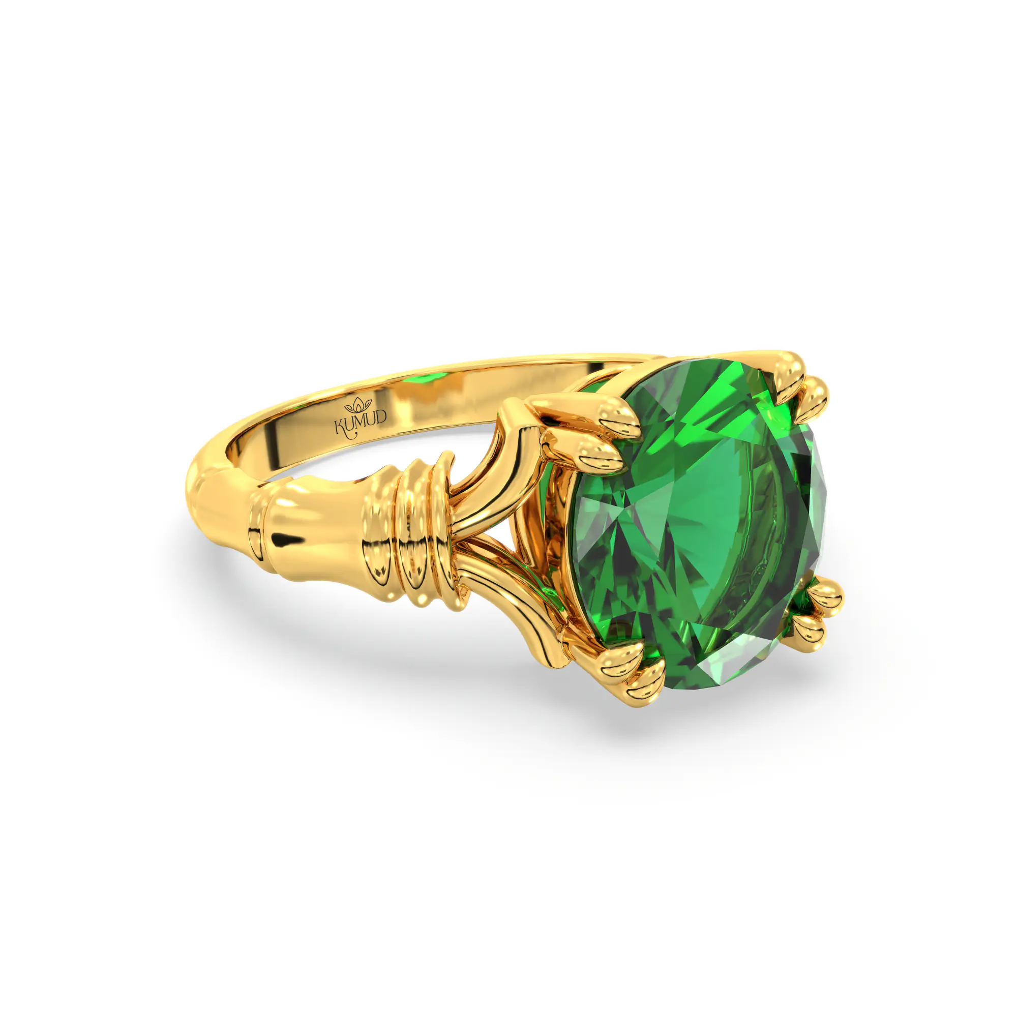 Emerald (Panna) Ring for Women in 22K Yellow Gold – Oval 9x8 mm, Prong Setting, 5 g (Design K17A-11) thumbnail