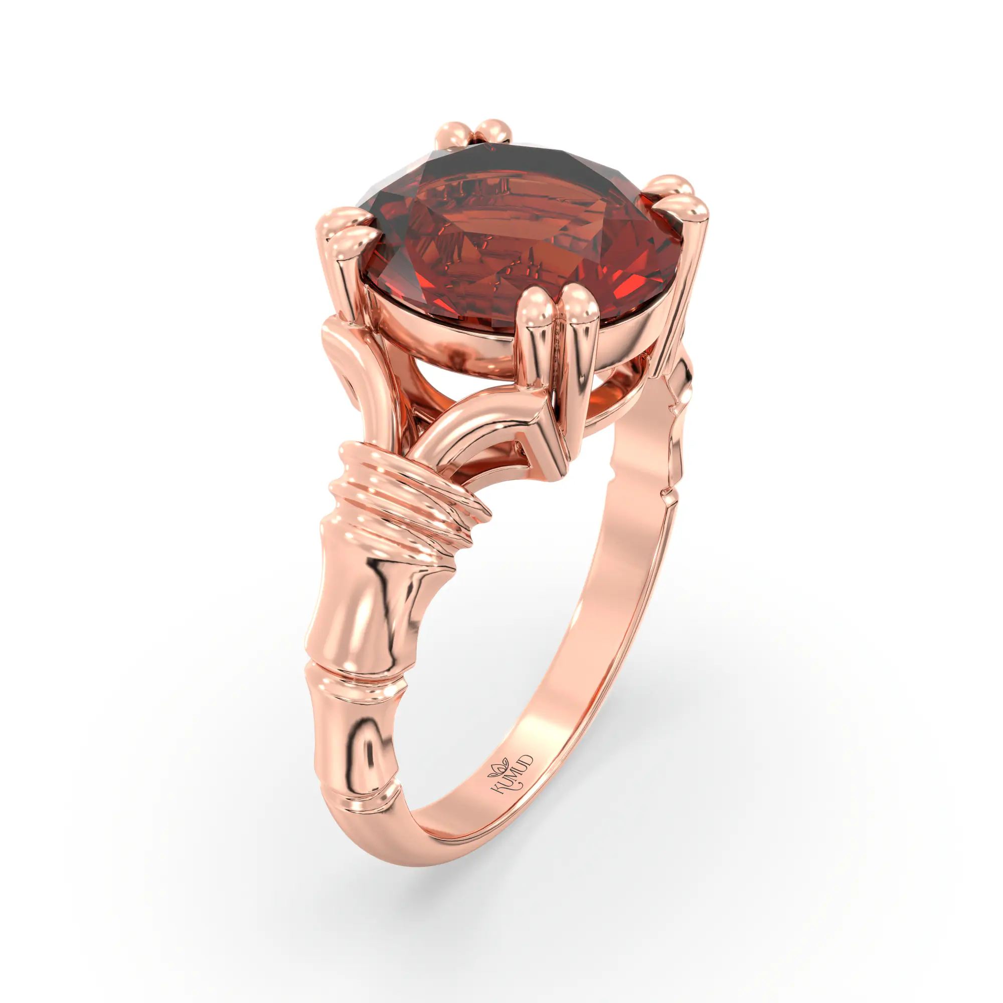 Hessonite (Gomed) Ring for Women in 18K Rose Gold – Oval 9x8 mm, Prong Setting, 5 g (Design K17A-11) thumbnail