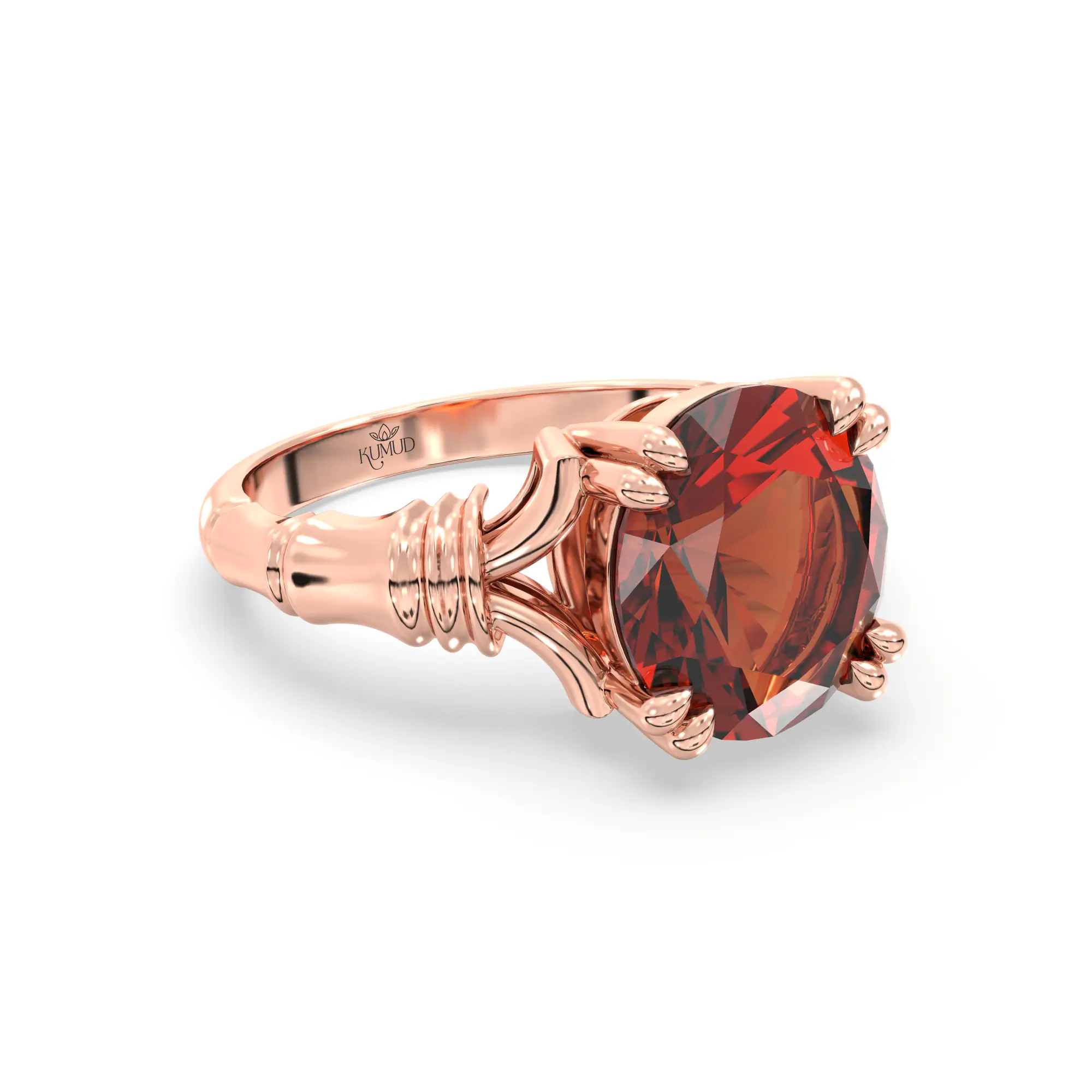Hessonite (Gomed) Ring for Women in 18K Rose Gold – Oval 9x8 mm, Prong Setting, 5 g (Design K17A-11) thumbnail