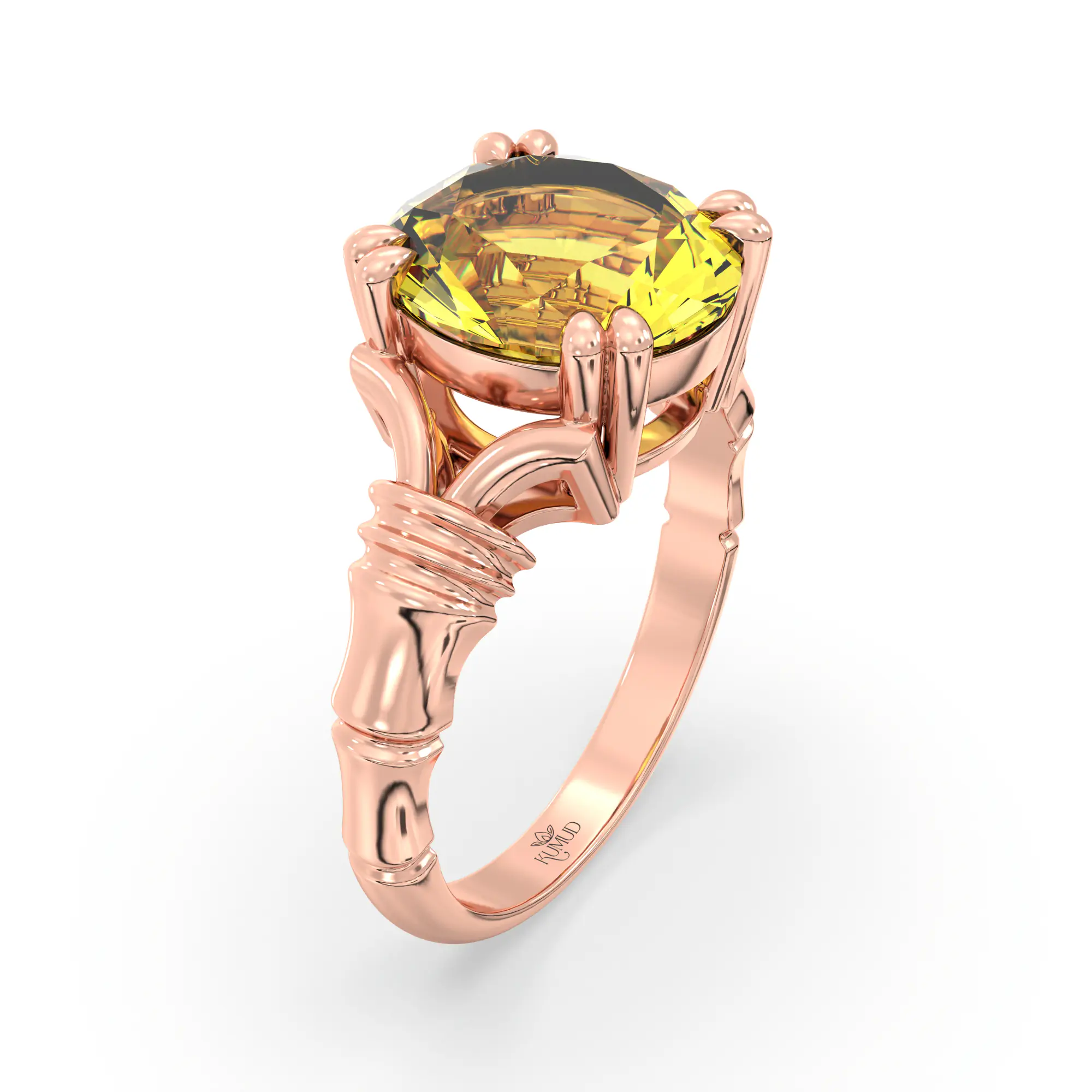 Yellow Sapphire (Pukhraj) Ring for Women in 18K Rose Gold – Oval 9x8 mm, Prong Setting, 5 g (Design K17A-11) thumbnail