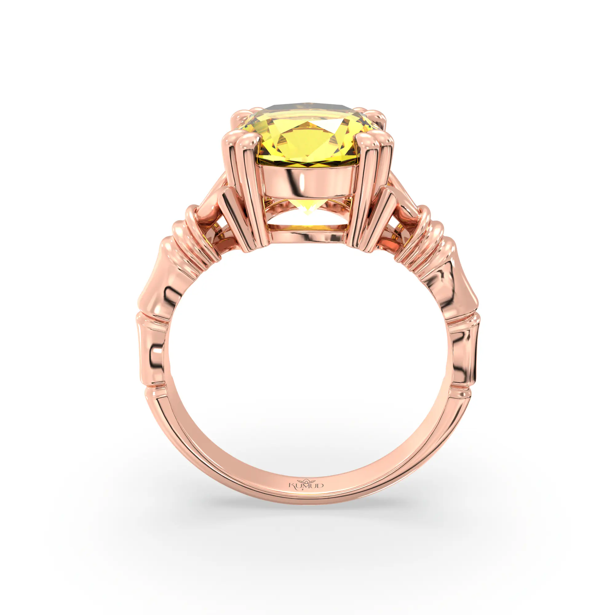 Yellow Sapphire (Pukhraj) Ring for Women in 18K Rose Gold – Oval 9x8 mm, Prong Setting, 5 g (Design K17A-11) thumbnail