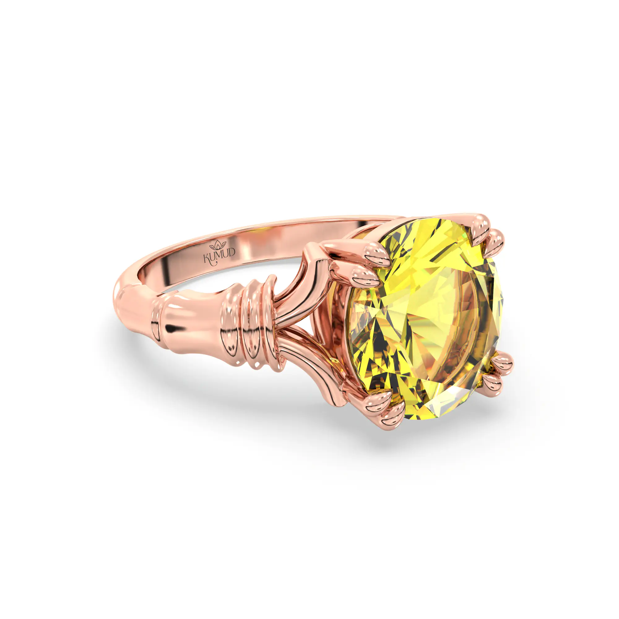 Yellow Sapphire (Pukhraj) Ring for Women in 18K Rose Gold – Oval 9x8 mm, Prong Setting, 5 g (Design K17A-11) thumbnail