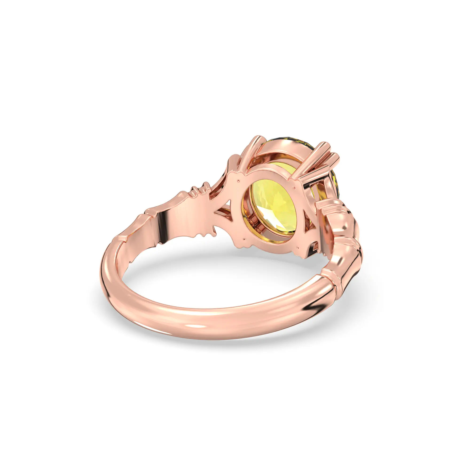 Yellow Sapphire (Pukhraj) Ring for Women in 18K Rose Gold – Oval 9x8 mm, Prong Setting, 5 g (Design K17A-11) thumbnail