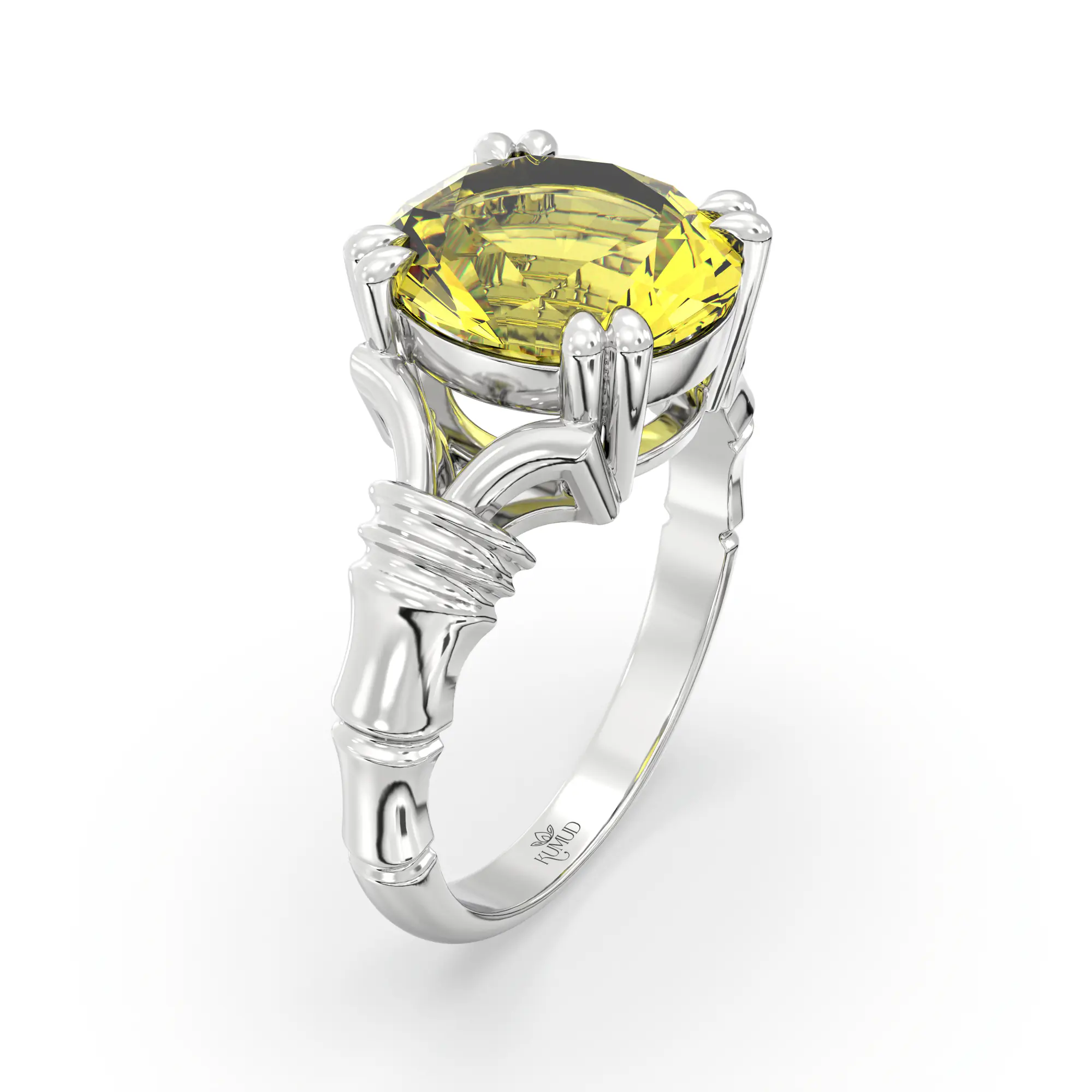 Yellow Sapphire (Pukhraj) Ring for Women in 18K White Gold – Oval 9x8 mm, Prong Setting, 5 g (Design K17A-11) thumbnail