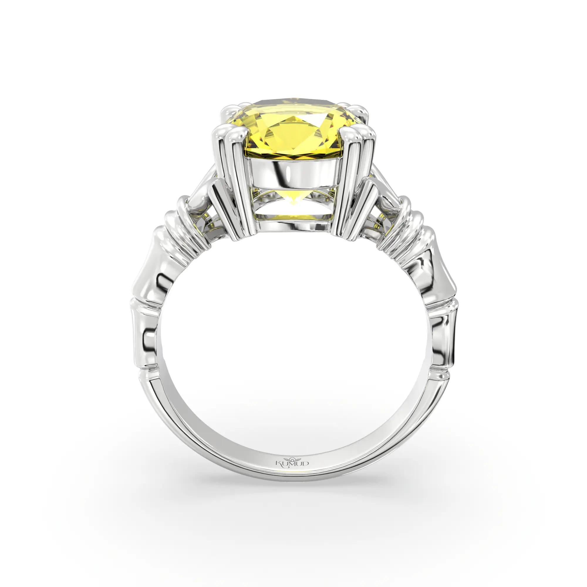 Yellow Sapphire (Pukhraj) Ring for Women in 18K White Gold – Oval 9x8 mm, Prong Setting, 5 g (Design K17A-11) thumbnail