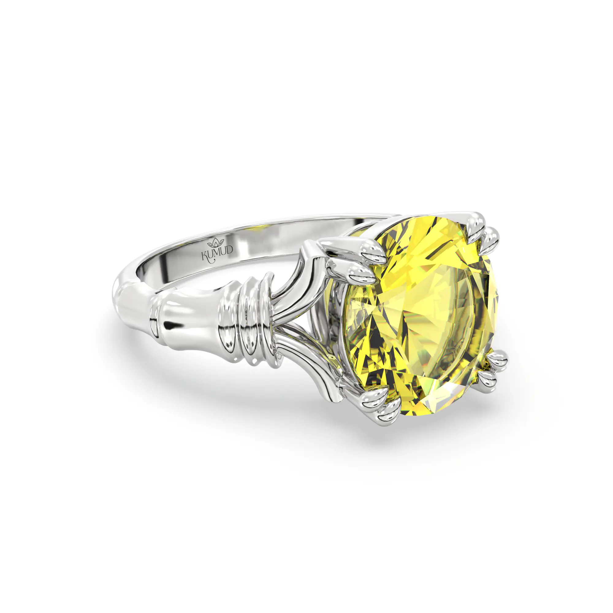 Yellow Sapphire (Pukhraj) Ring for Women in 18K White Gold – Oval 9x8 mm, Prong Setting, 5 g (Design K17A-11) thumbnail