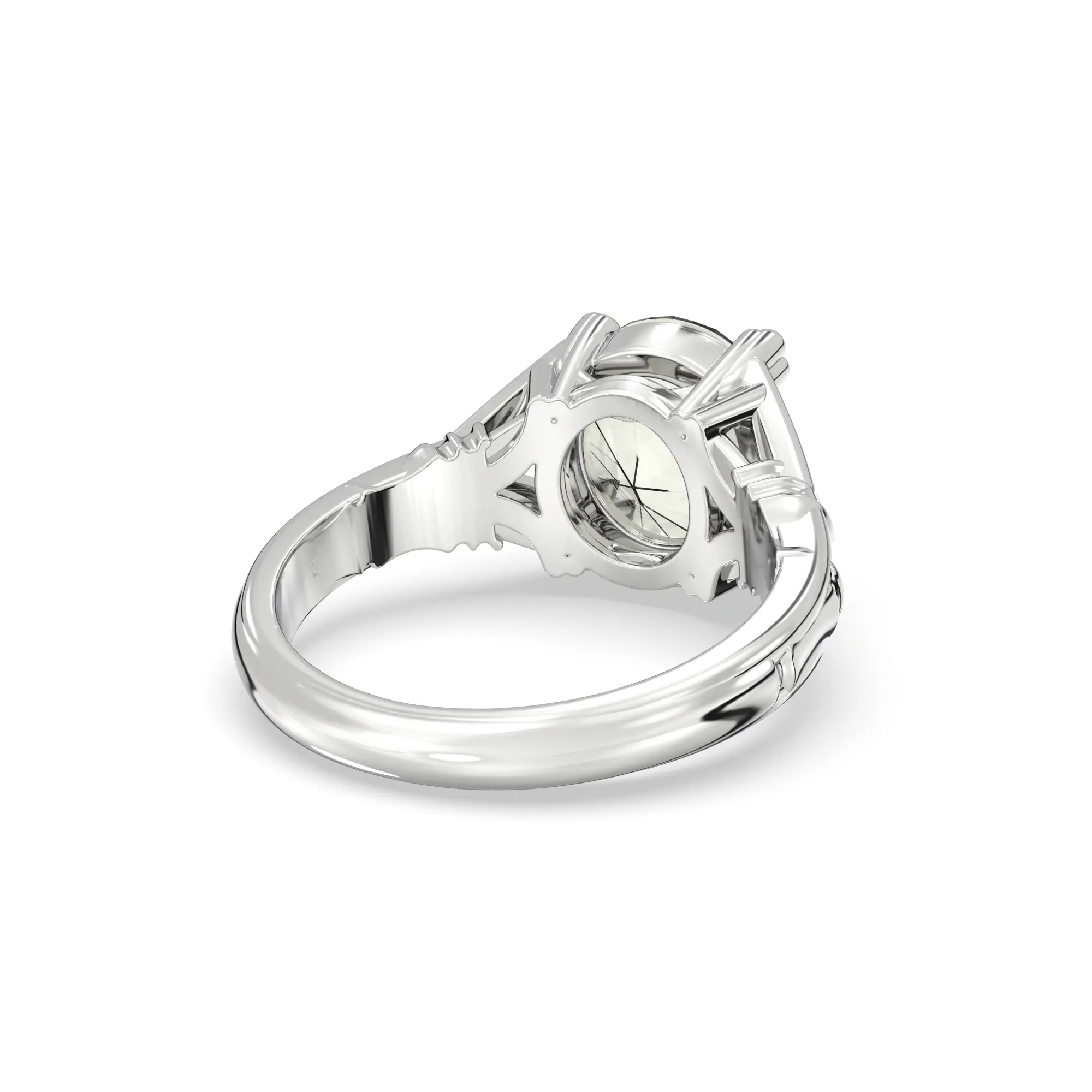 Yellow Sapphire (Pukhraj) Ring for Women in 18K White Gold – Oval 9x8 mm, Prong Setting, 5 g (Design K17A-11) thumbnail