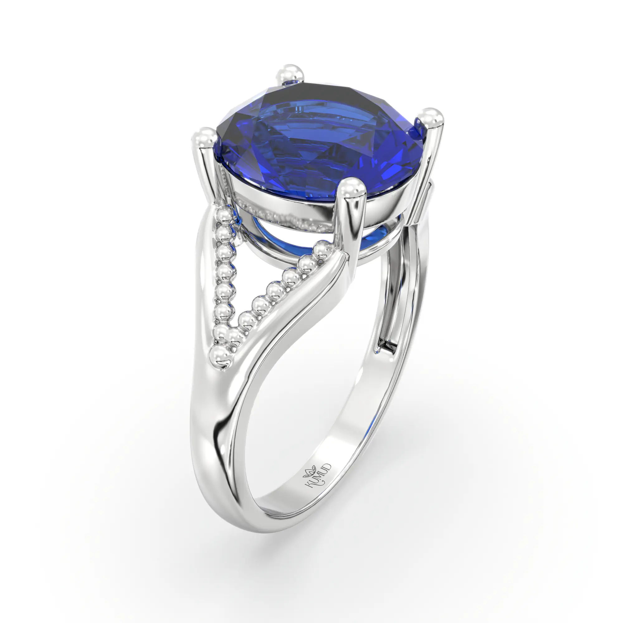 Blue Sapphire (Neelam) Ring for Women in 18K White Gold – Oval 9x8 mm, Prong Setting, 4 g (Design K17A-12) thumbnail