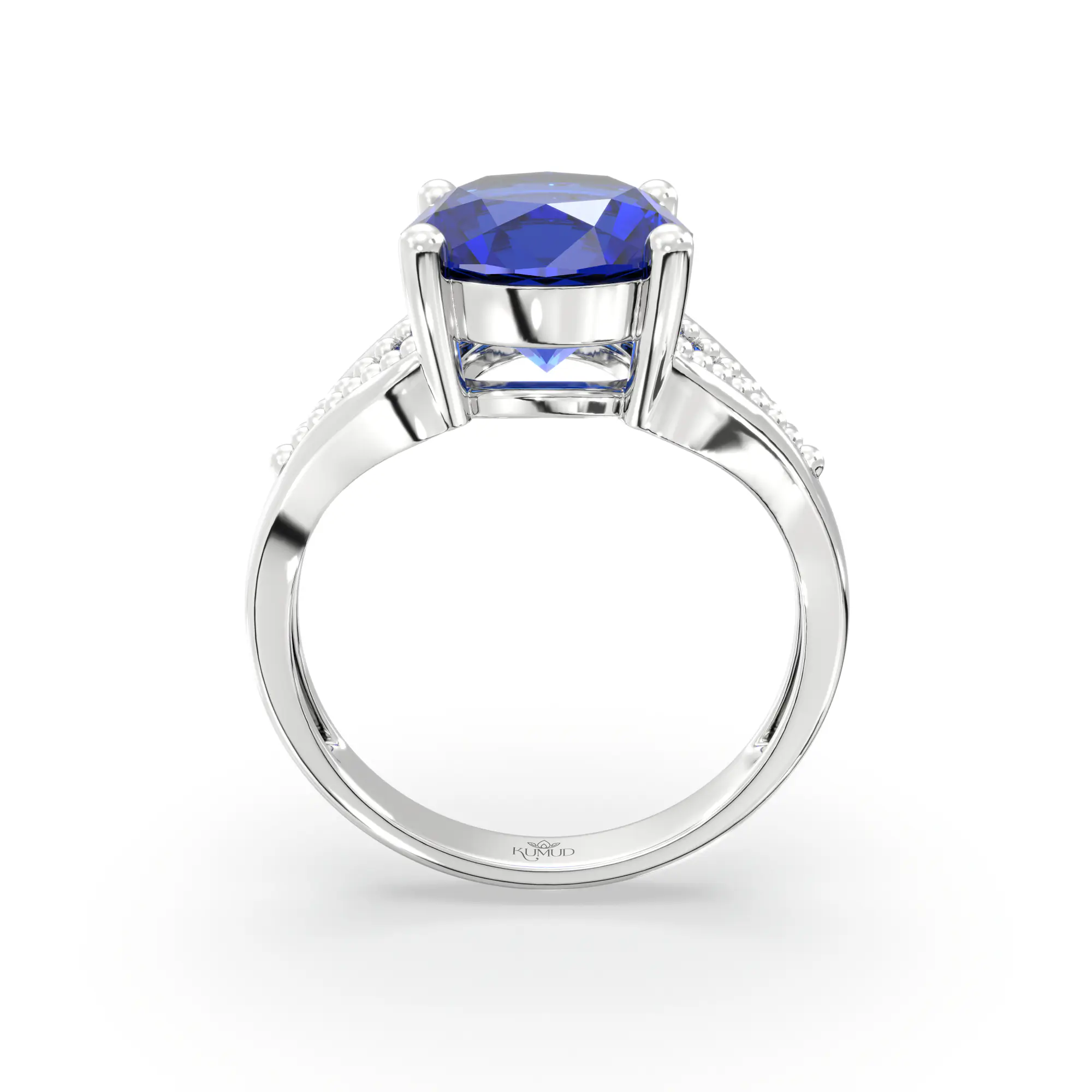 Blue Sapphire (Neelam) Ring for Women in 18K White Gold – Oval 9x8 mm, Prong Setting, 4 g (Design K17A-12) thumbnail