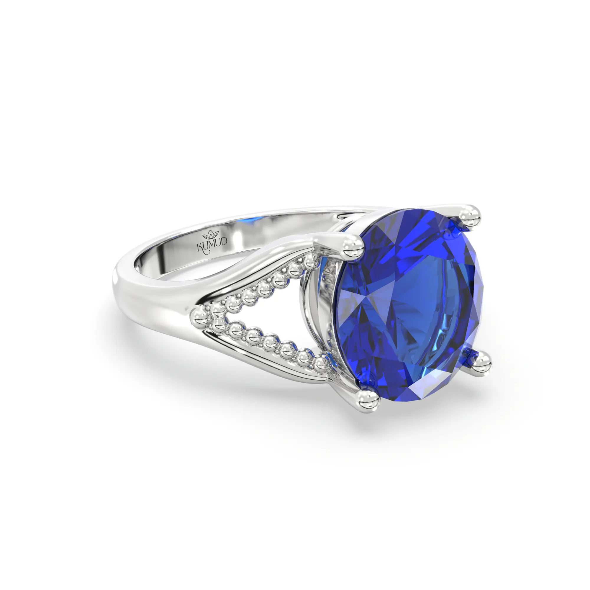 Blue Sapphire (Neelam) Ring for Women in 18K White Gold – Oval 9x8 mm, Prong Setting, 4 g (Design K17A-12) thumbnail
