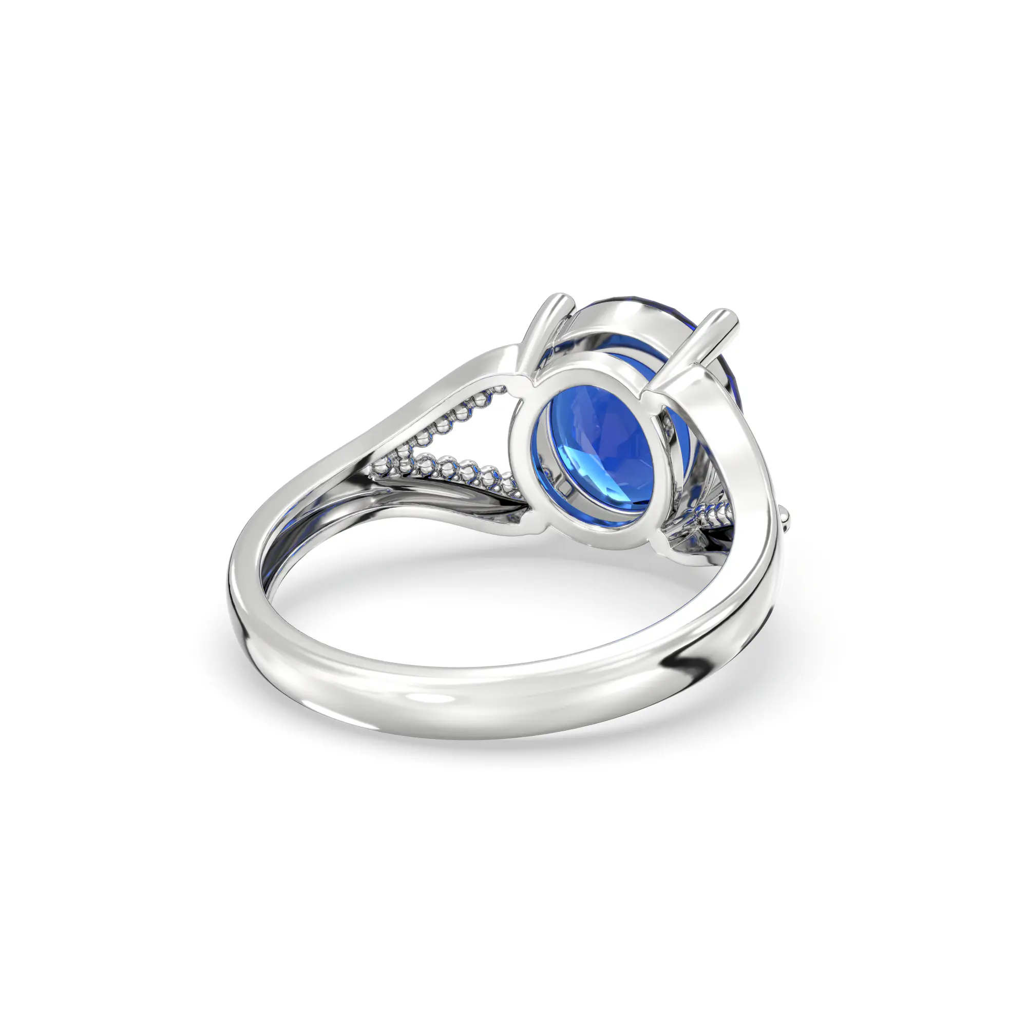 Blue Sapphire (Neelam) Ring for Women in 18K White Gold – Oval 9x8 mm, Prong Setting, 4 g (Design K17A-12) thumbnail