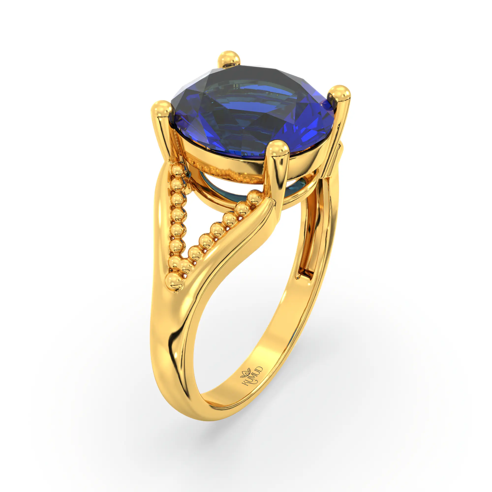 Blue Sapphire (Neelam) Ring for Women in 22K Yellow Gold – Oval 9x8 mm, Prong Setting, 4 g (Design K17A-12) thumbnail