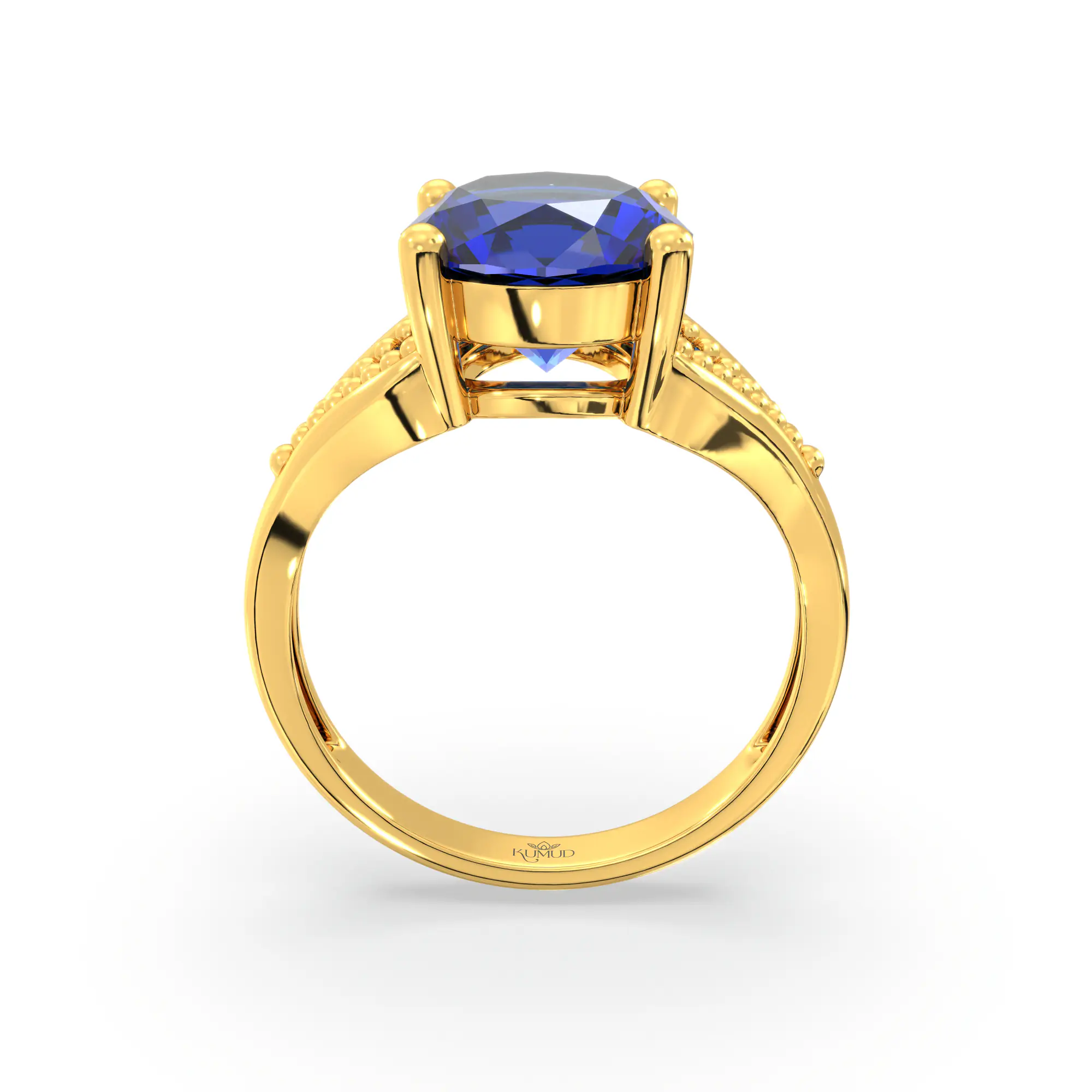 Blue Sapphire (Neelam) Ring for Women in 22K Yellow Gold – Oval 9x8 mm, Prong Setting, 4 g (Design K17A-12) thumbnail