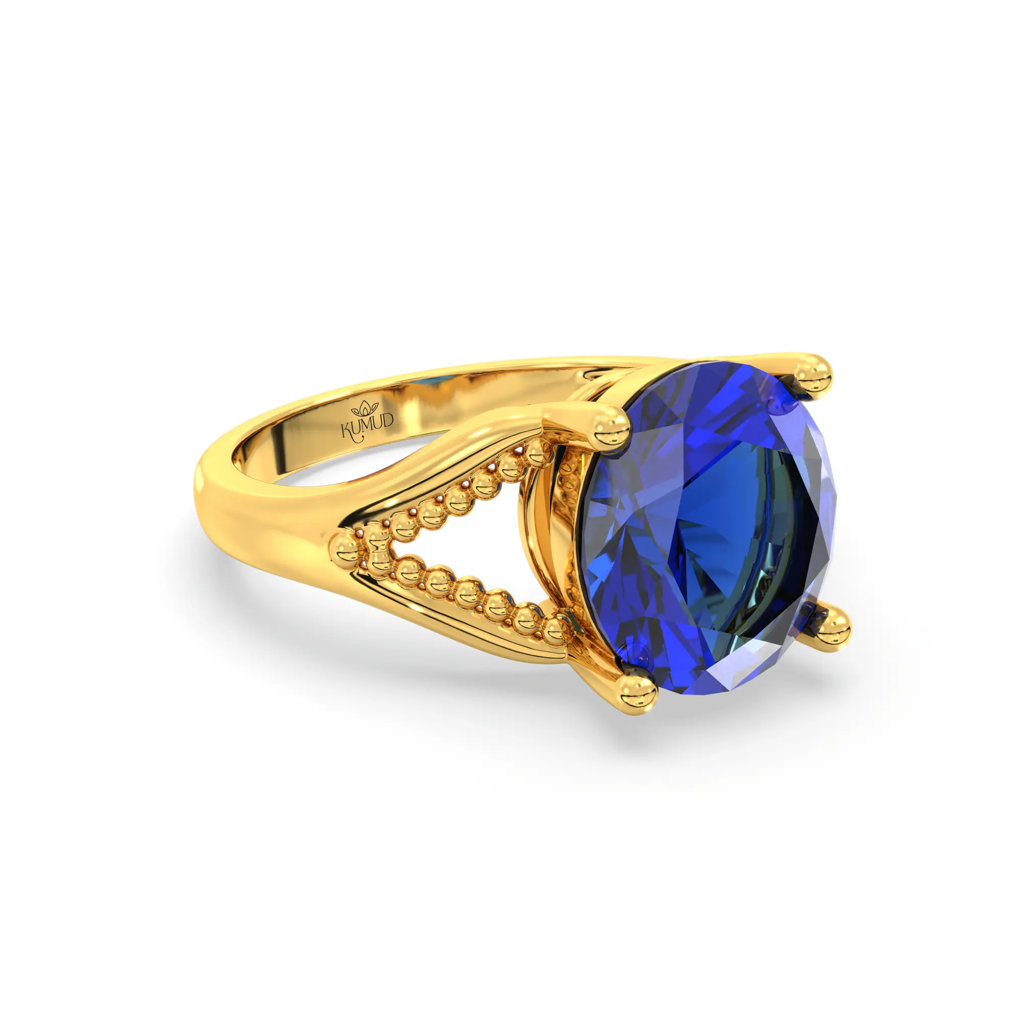 Blue Sapphire (Neelam) Ring for Women in 22K Yellow Gold – Oval 9x8 mm, Prong Setting, 4 g (Design K17A-12) thumbnail