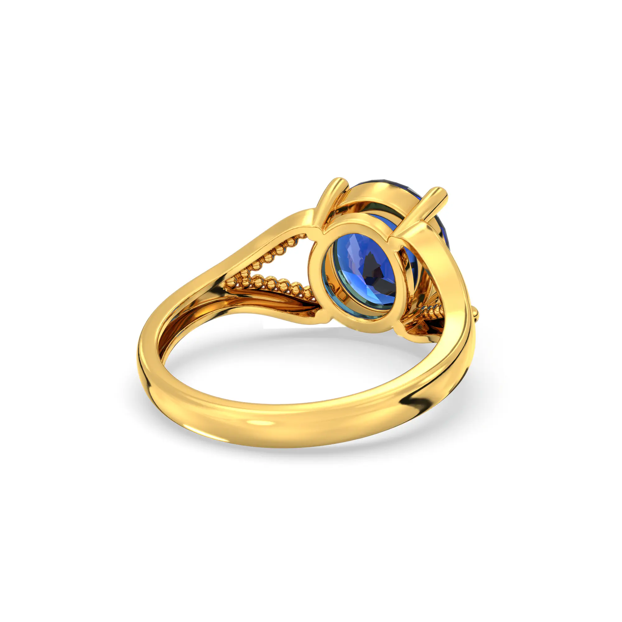 Blue Sapphire (Neelam) Ring for Women in 22K Yellow Gold – Oval 9x8 mm, Prong Setting, 4 g (Design K17A-12) thumbnail