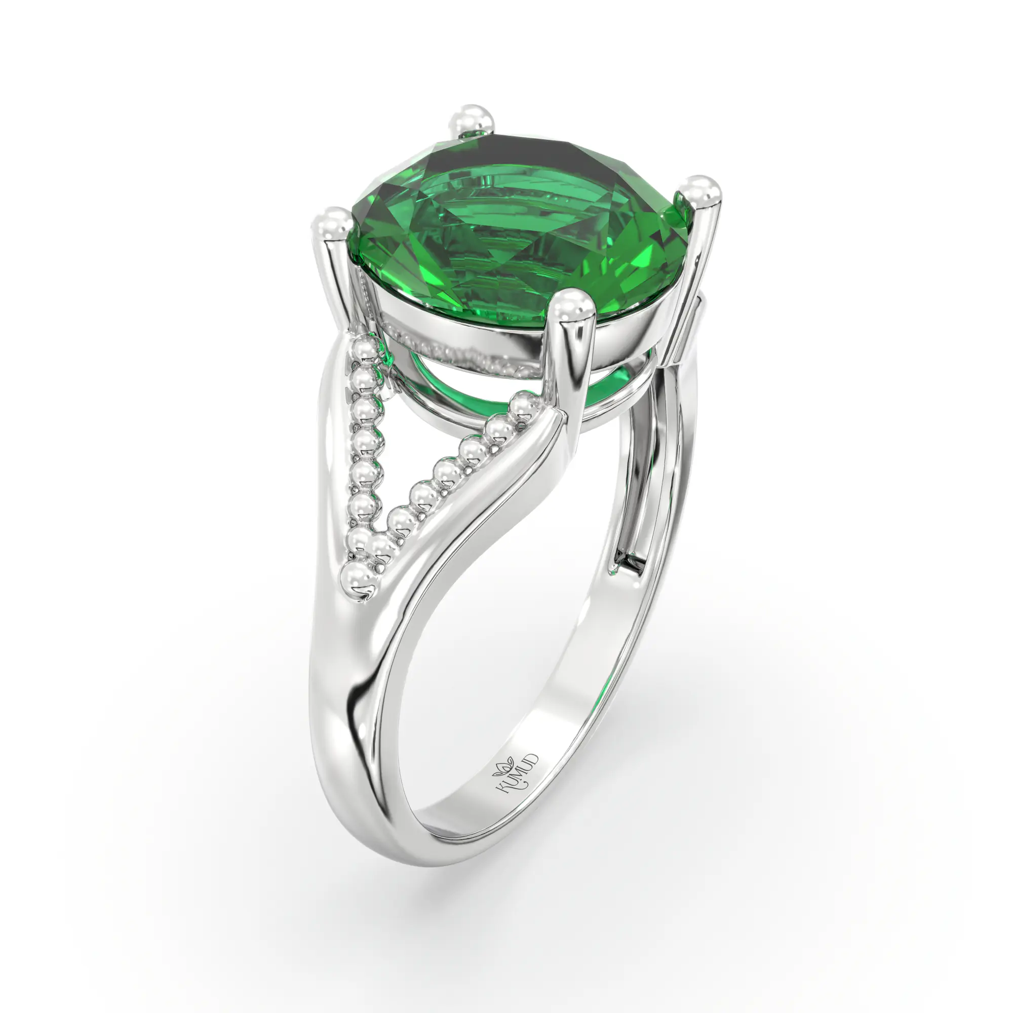 Emerald (Panna) Ring for Women in 18K White Gold – Oval 9x8 mm, Prong Setting, 4 g (Design K17A-12) thumbnail