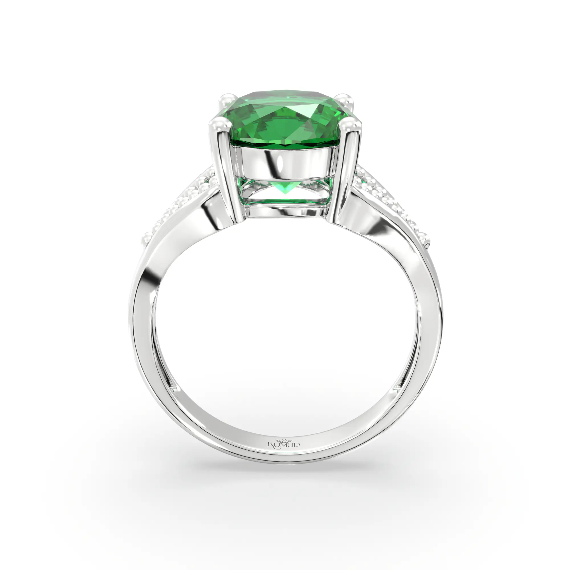 Emerald (Panna) Ring for Women in 18K White Gold – Oval 9x8 mm, Prong Setting, 4 g (Design K17A-12) thumbnail