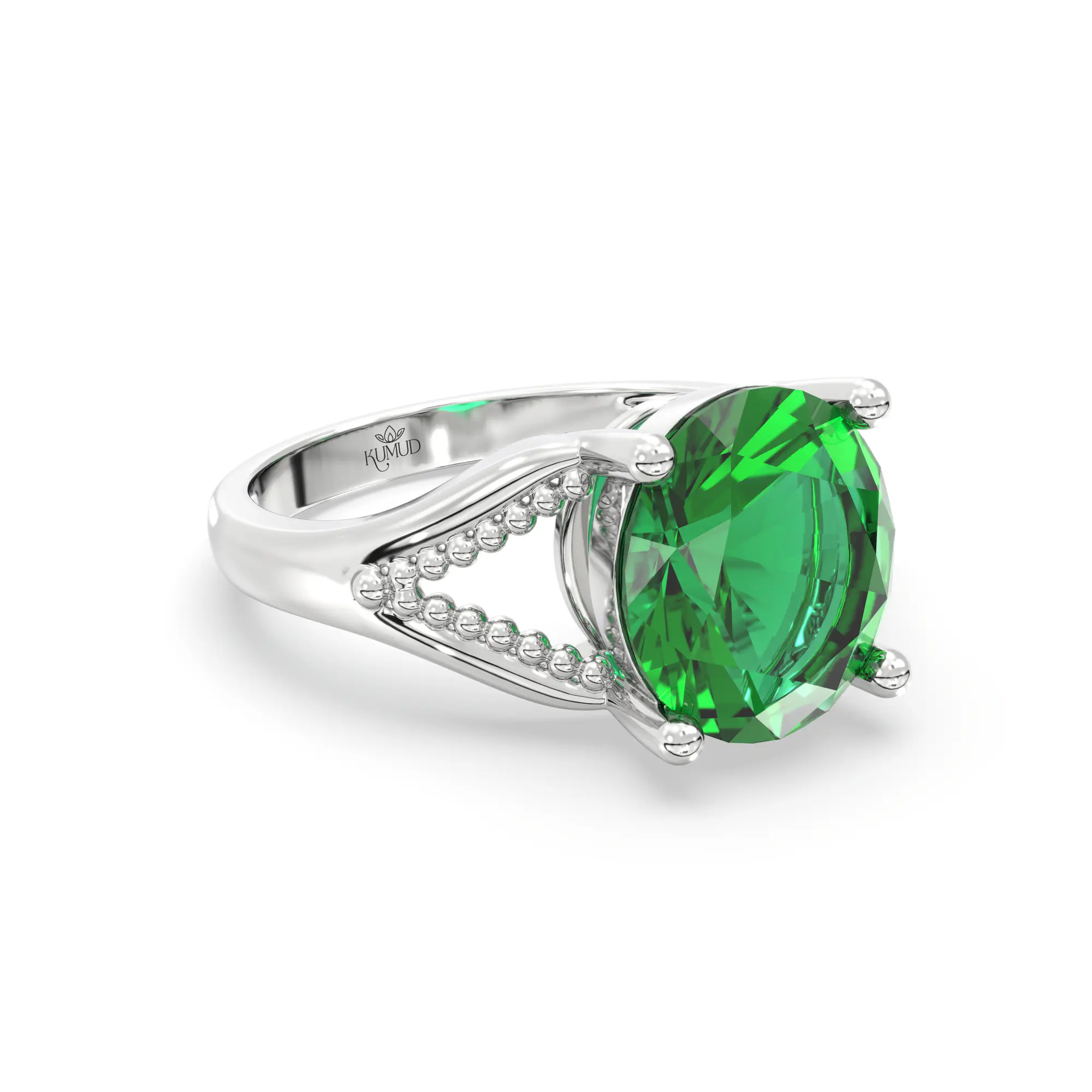 Emerald (Panna) Ring for Women in 18K White Gold – Oval 9x8 mm, Prong Setting, 4 g (Design K17A-12) thumbnail