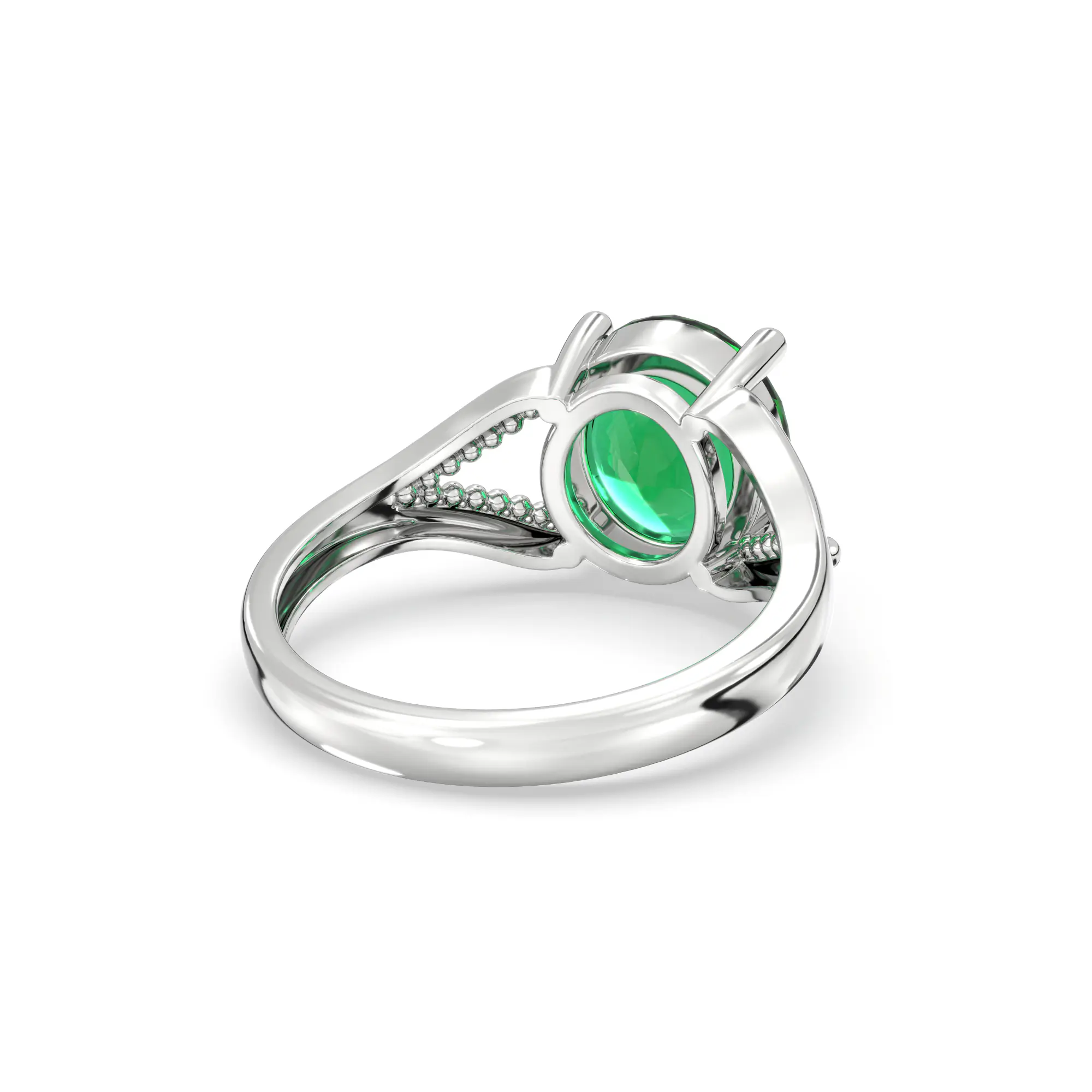 Emerald (Panna) Ring for Women in 18K White Gold – Oval 9x8 mm, Prong Setting, 4 g (Design K17A-12) thumbnail