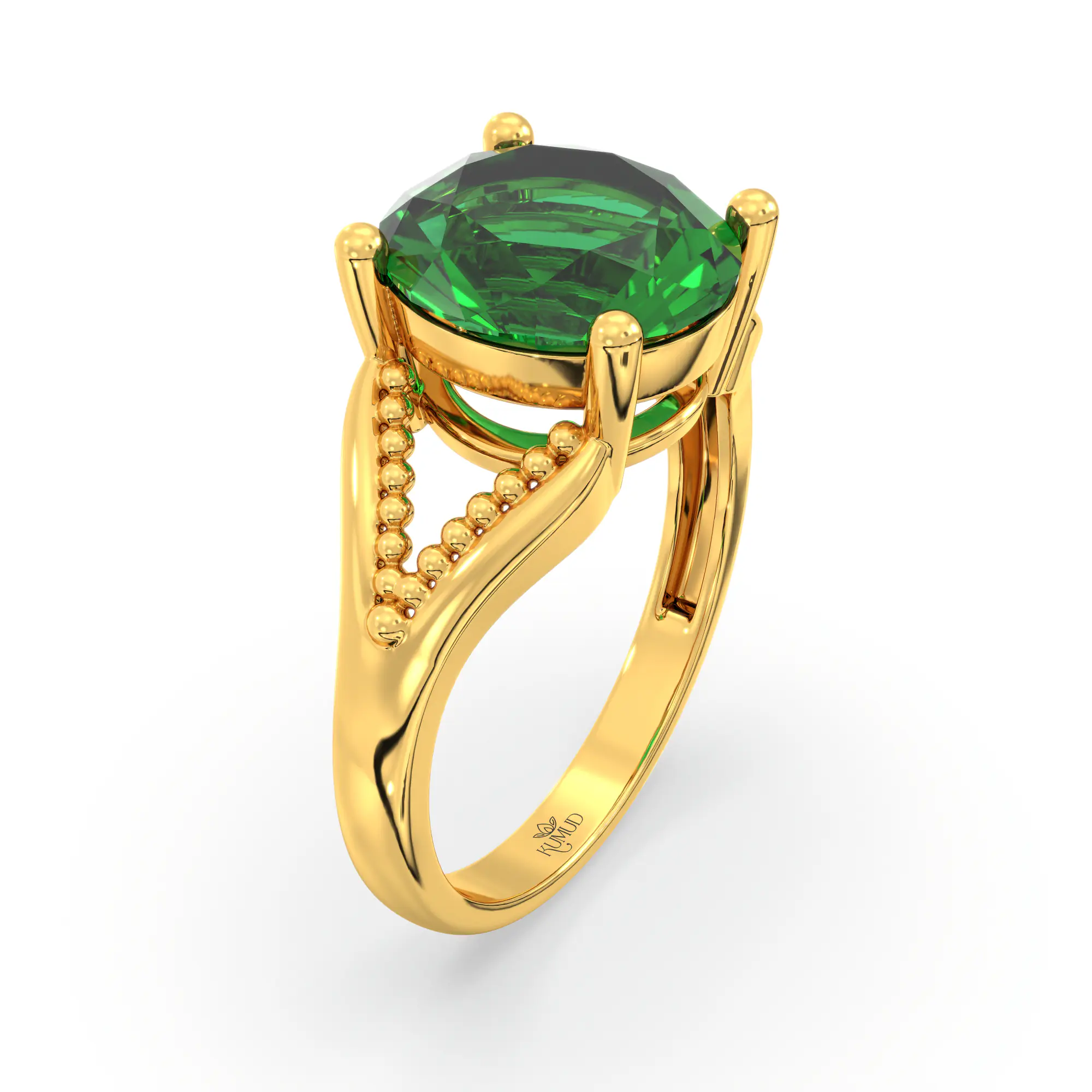 Emerald (Panna) Ring for Women in 22K Yellow Gold – Oval 9x8 mm, Prong Setting, 4 g (Design K17A-12) thumbnail