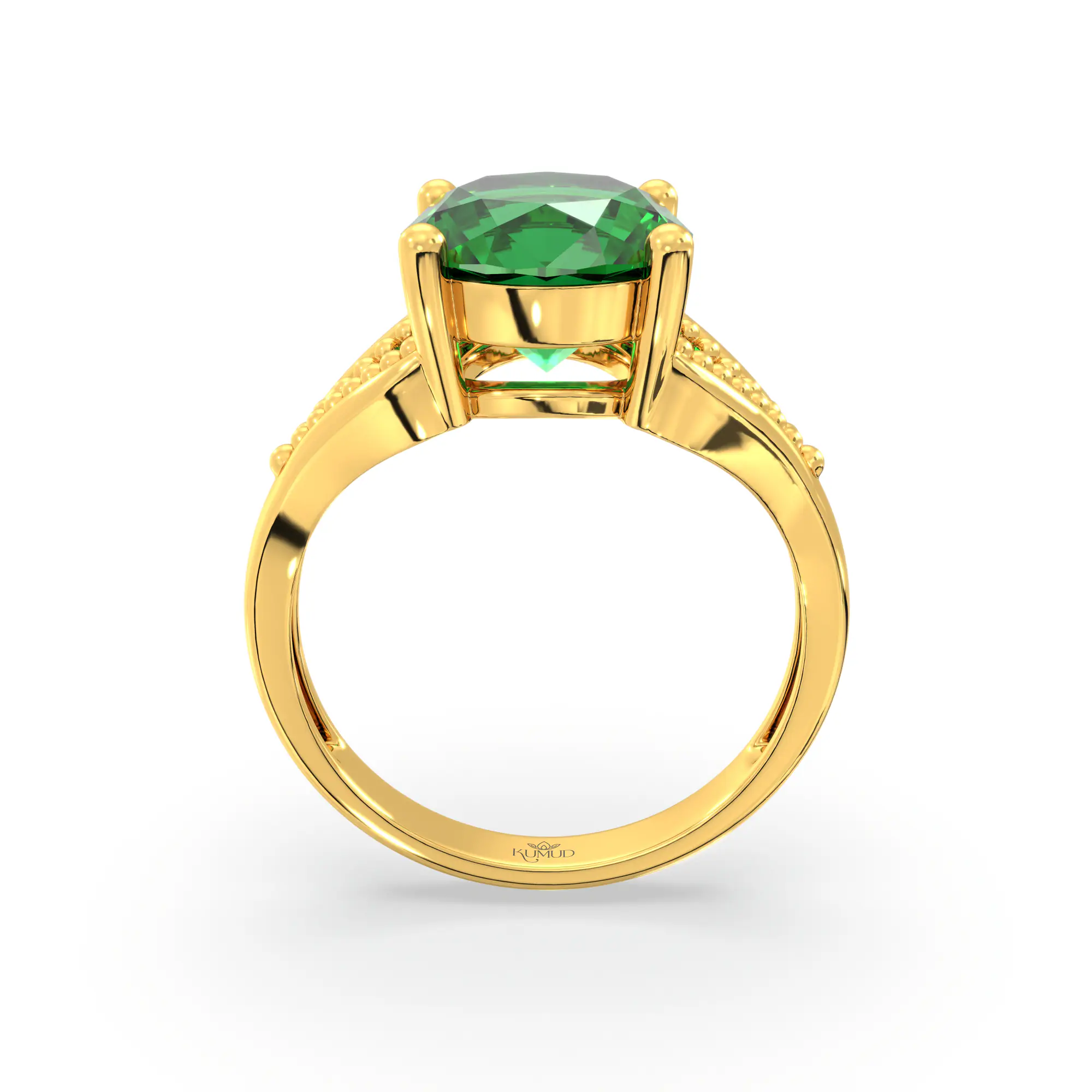 Emerald (Panna) Ring for Women in 22K Yellow Gold – Oval 9x8 mm, Prong Setting, 4 g (Design K17A-12) thumbnail