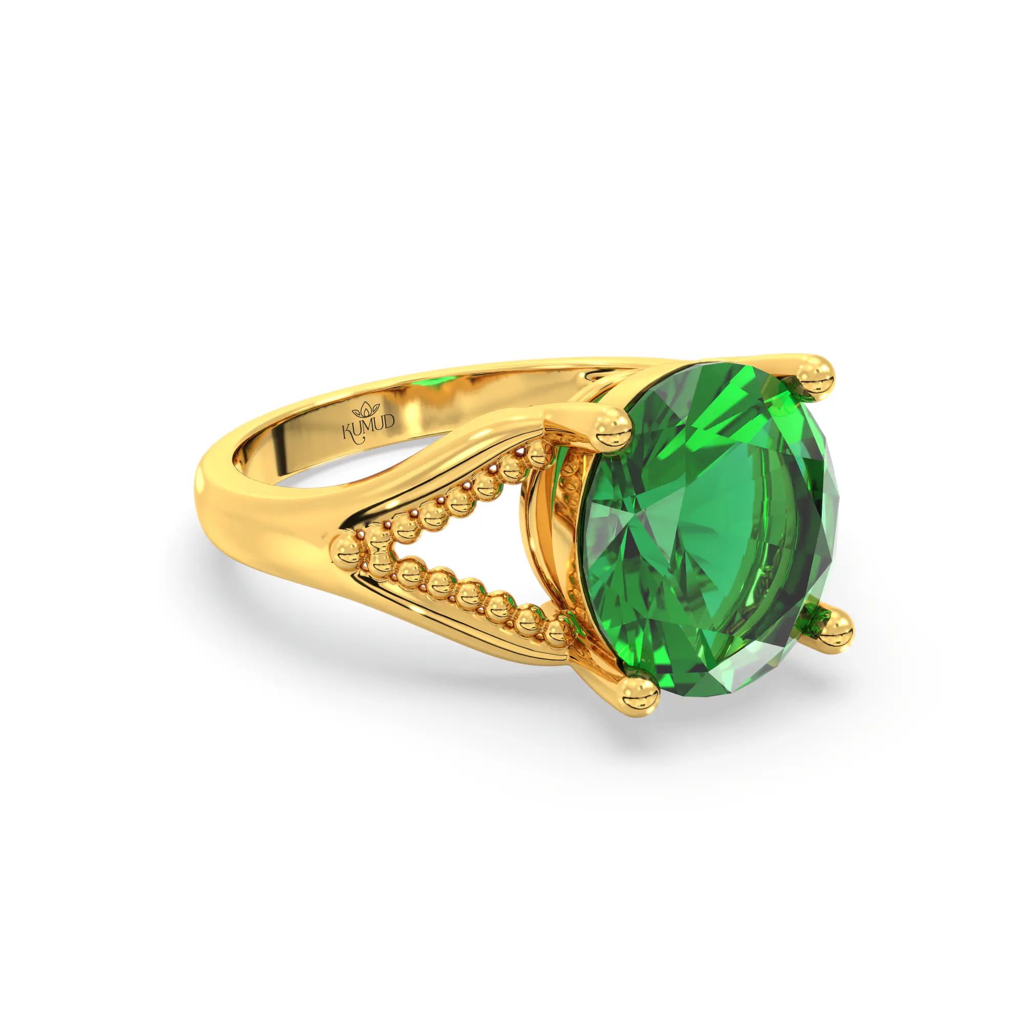 Emerald (Panna) Ring for Women in 22K Yellow Gold – Oval 9x8 mm, Prong Setting, 4 g (Design K17A-12) thumbnail