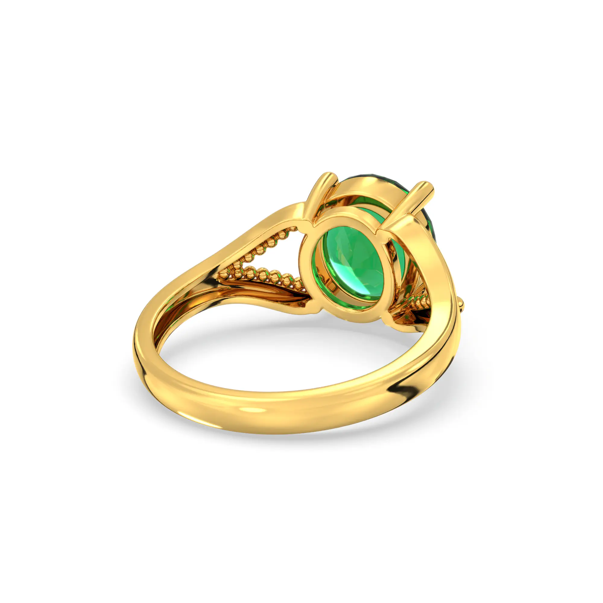 Emerald (Panna) Ring for Women in 22K Yellow Gold – Oval 9x8 mm, Prong Setting, 4 g (Design K17A-12) thumbnail