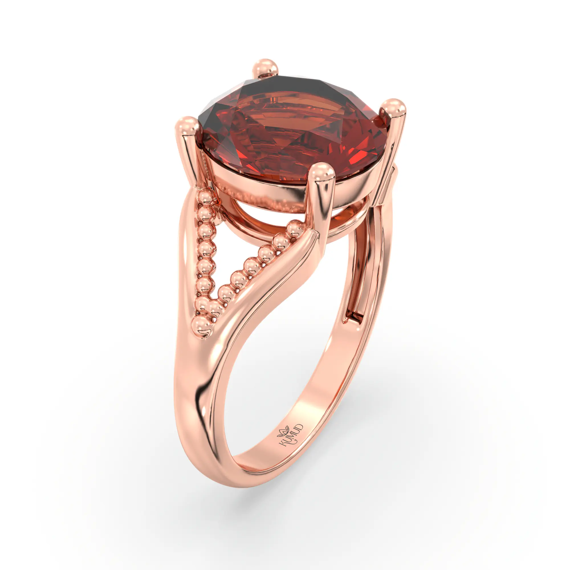 Hessonite (Gomed) Ring for Women in 18K Rose Gold – Oval 9x8 mm, Prong Setting, 4 g (Design K17A-12) thumbnail