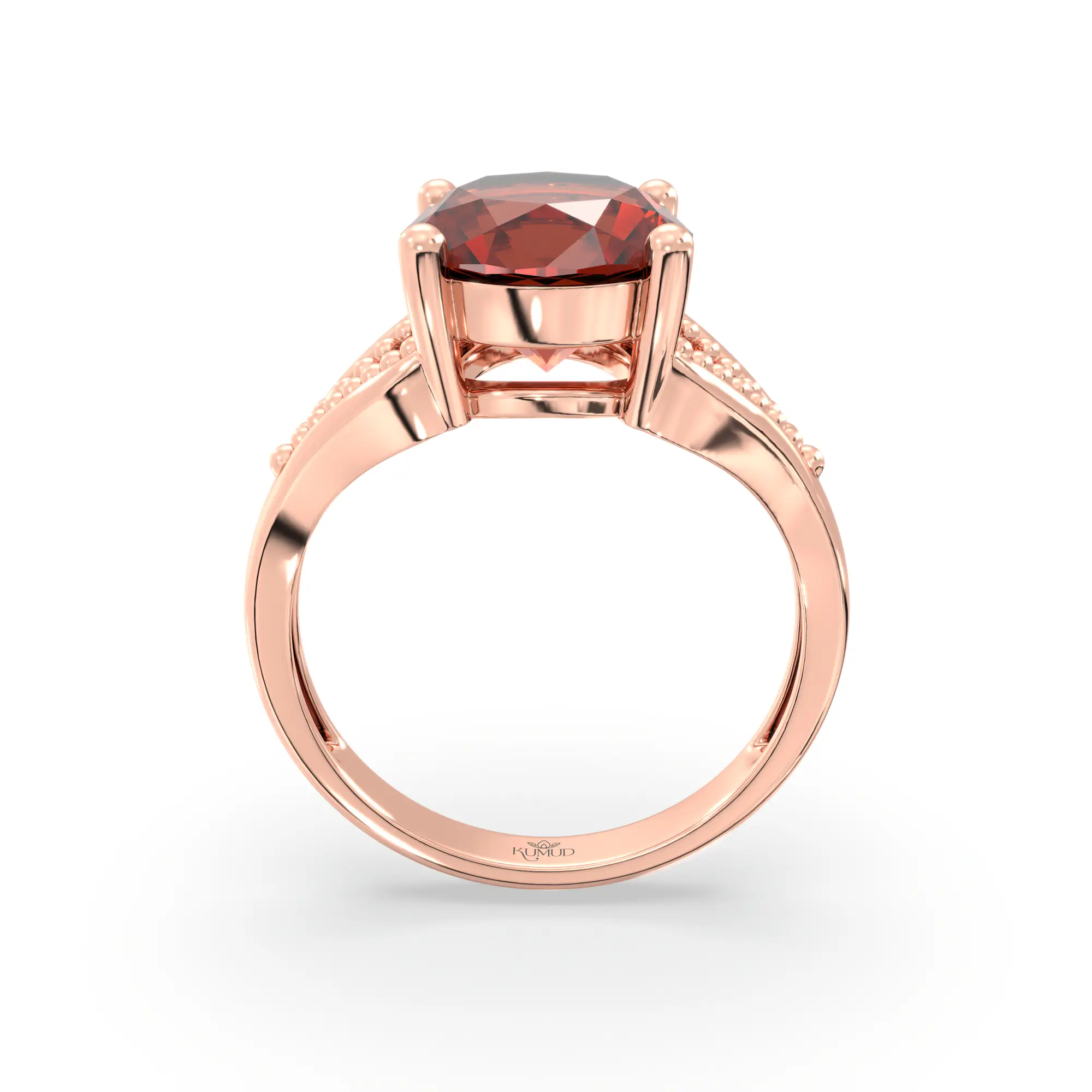 Hessonite (Gomed) Ring for Women in 18K Rose Gold – Oval 9x8 mm, Prong Setting, 4 g (Design K17A-12) thumbnail