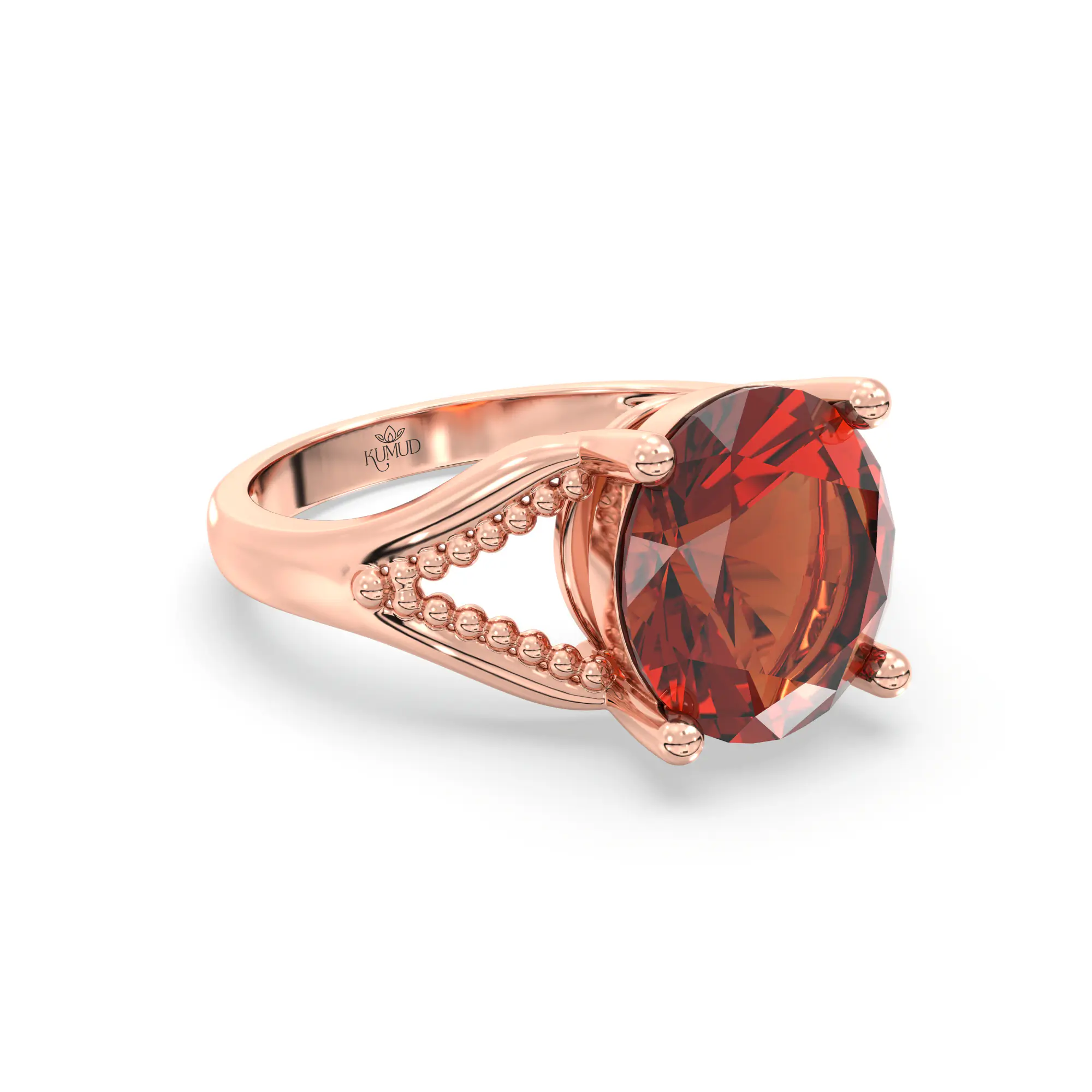 Hessonite (Gomed) Ring for Women in 18K Rose Gold – Oval 9x8 mm, Prong Setting, 4 g (Design K17A-12) thumbnail