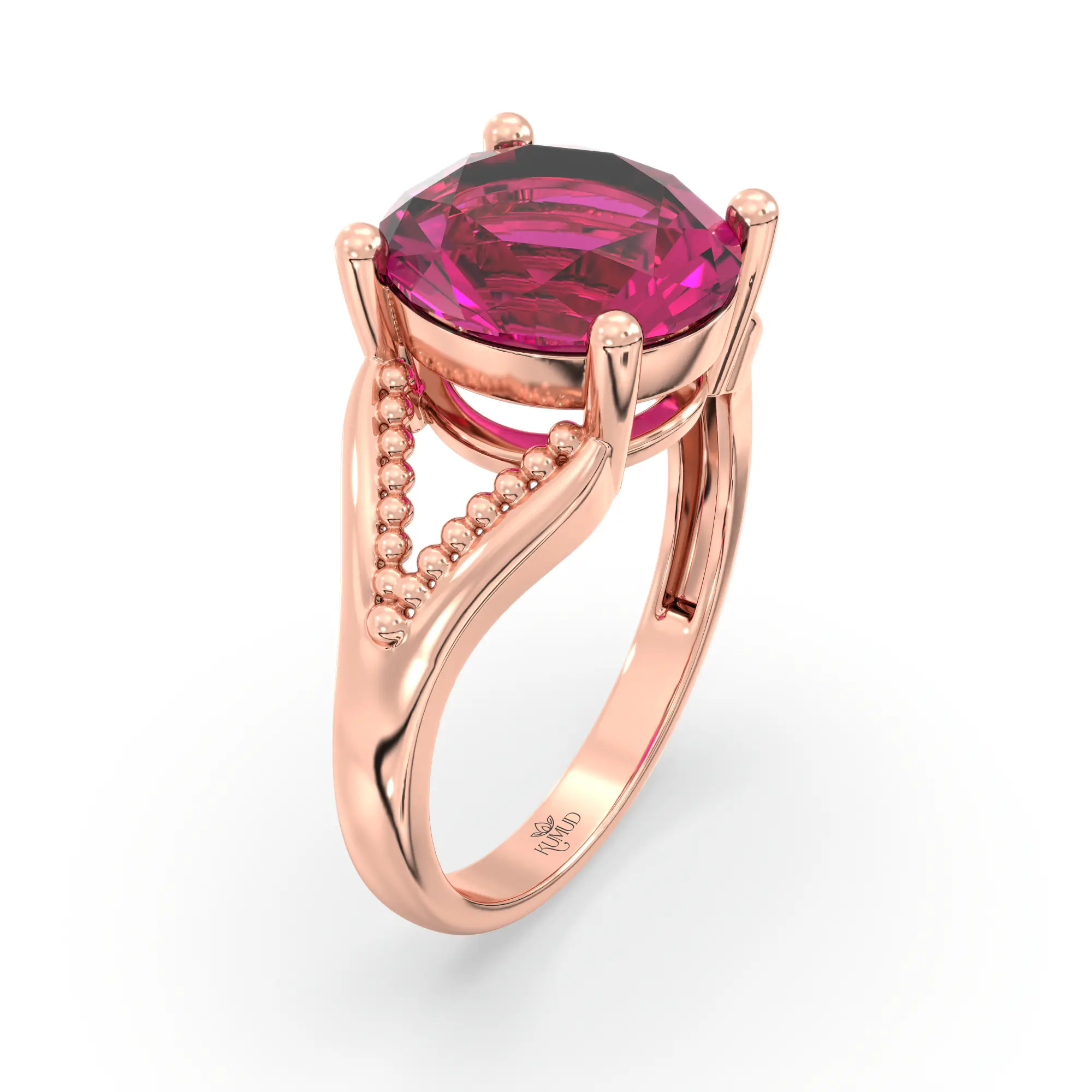 Ruby (Manik) Ring for Women in 18K Rose Gold – Oval 9x8 mm, Prong Setting, 4 g (Design K17A-12) thumbnail