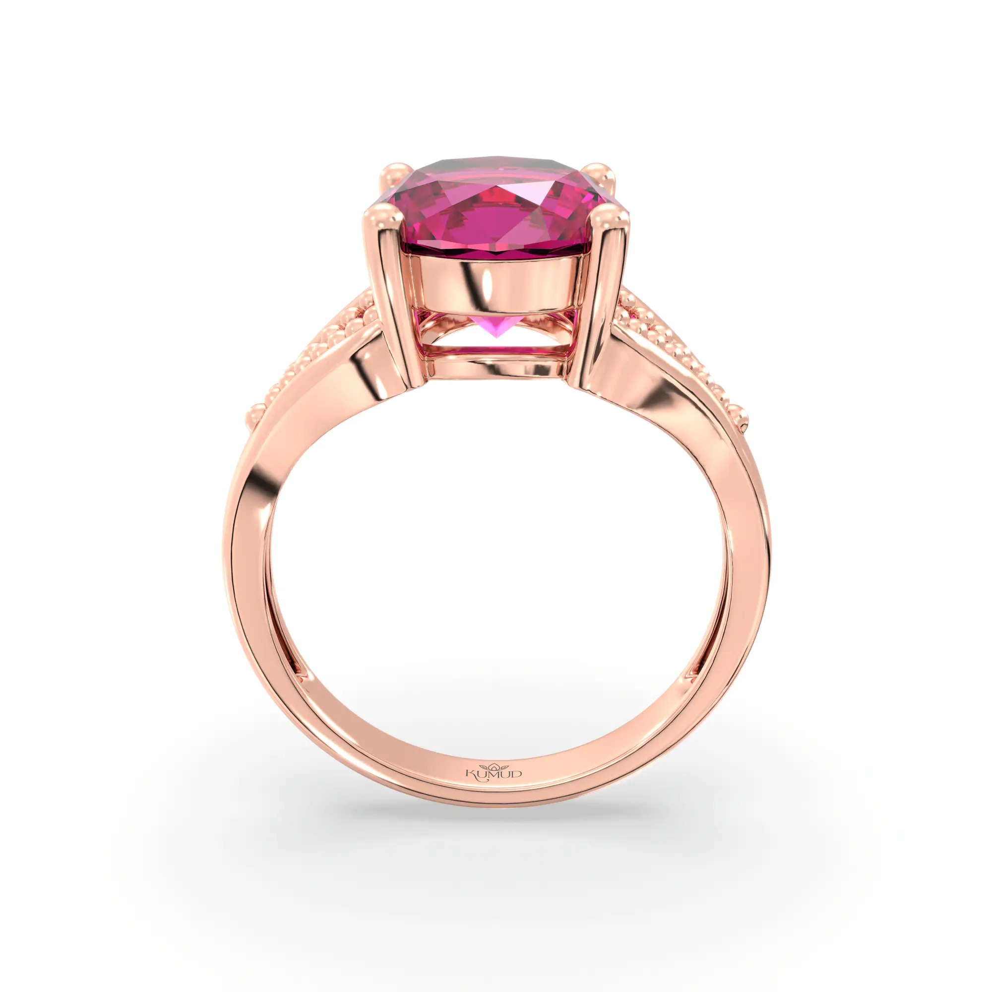 Ruby (Manik) Ring for Women in 18K Rose Gold – Oval 9x8 mm, Prong Setting, 4 g (Design K17A-12) thumbnail