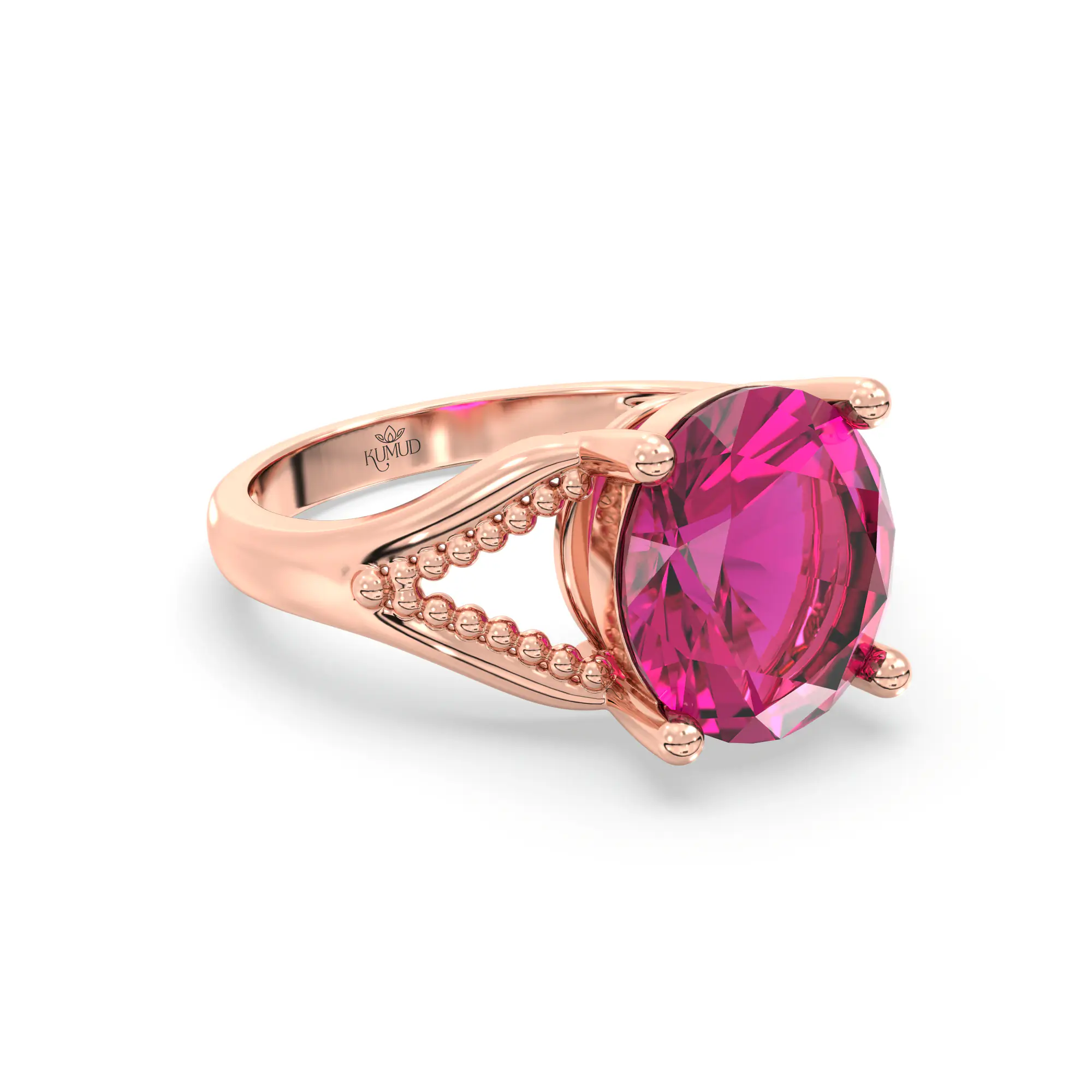 Ruby (Manik) Ring for Women in 18K Rose Gold – Oval 9x8 mm, Prong Setting, 4 g (Design K17A-12) thumbnail
