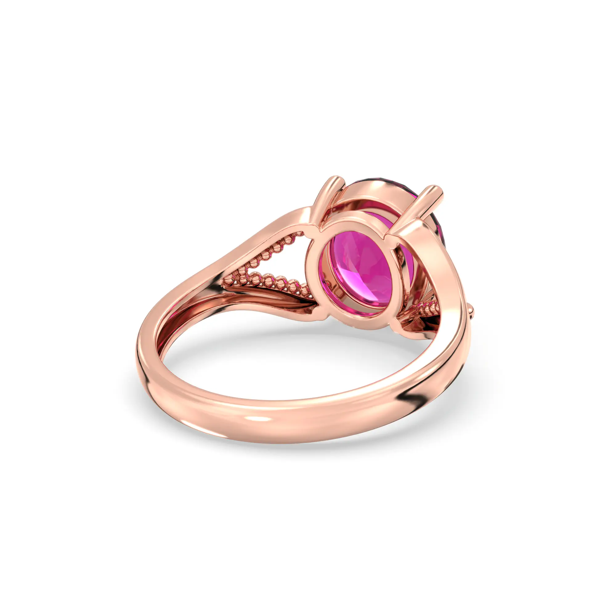 Ruby (Manik) Ring for Women in 18K Rose Gold – Oval 9x8 mm, Prong Setting, 4 g (Design K17A-12) thumbnail