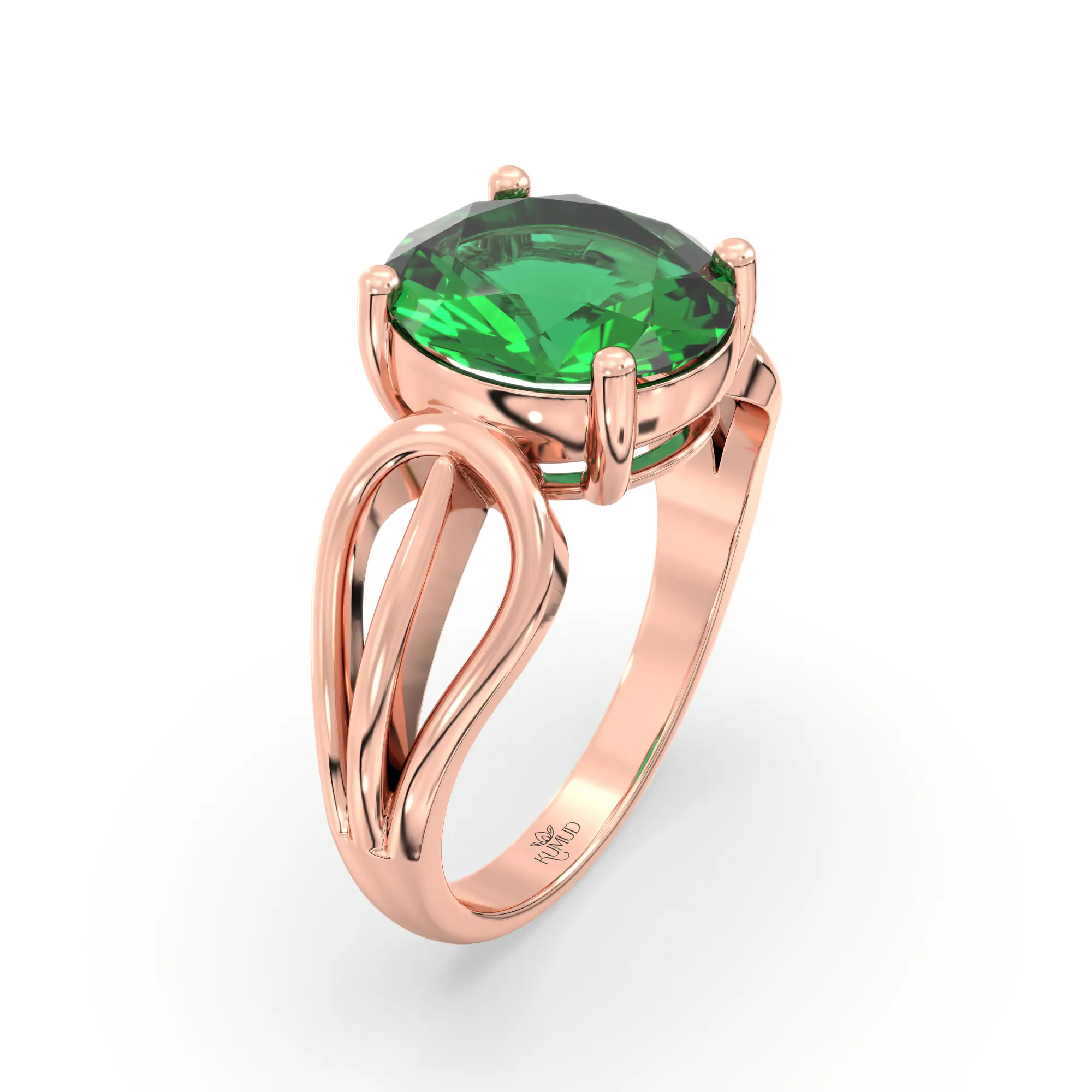 Emerald (Panna) Ring for Women in 18K Rose Gold – Oval 9x8 mm, Prong Setting, 5 g (Design K17A-13) thumbnail