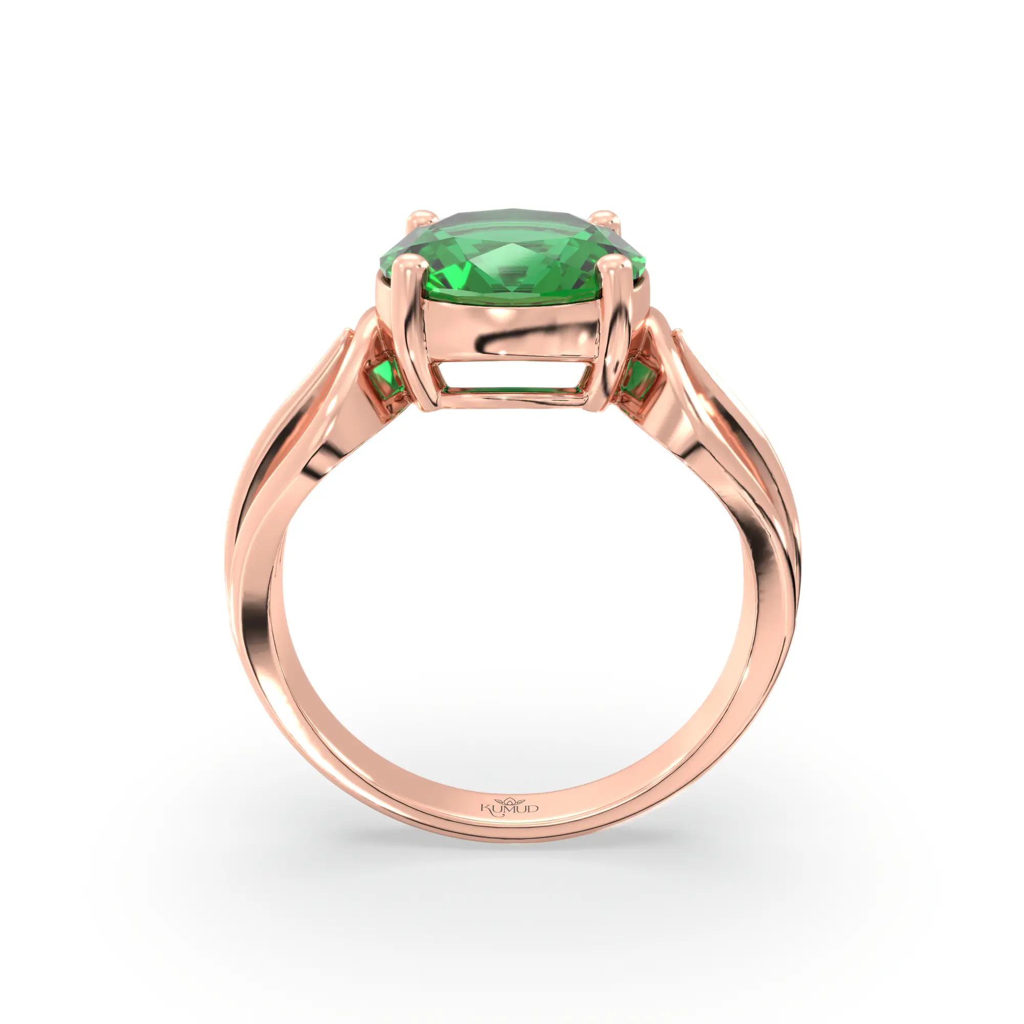 Emerald (Panna) Ring for Women in 18K Rose Gold – Oval 9x8 mm, Prong Setting, 5 g (Design K17A-13) thumbnail