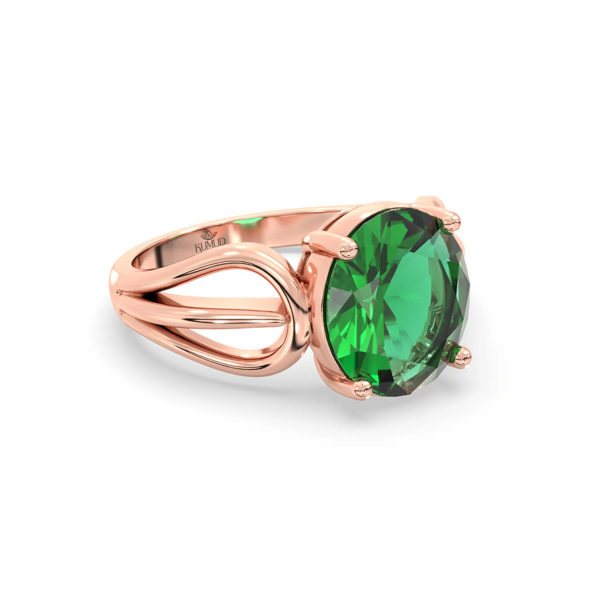 Emerald (Panna) Ring for Women in 18K Rose Gold – Oval 9x8 mm, Prong Setting, 5 g (Design K17A-13) thumbnail