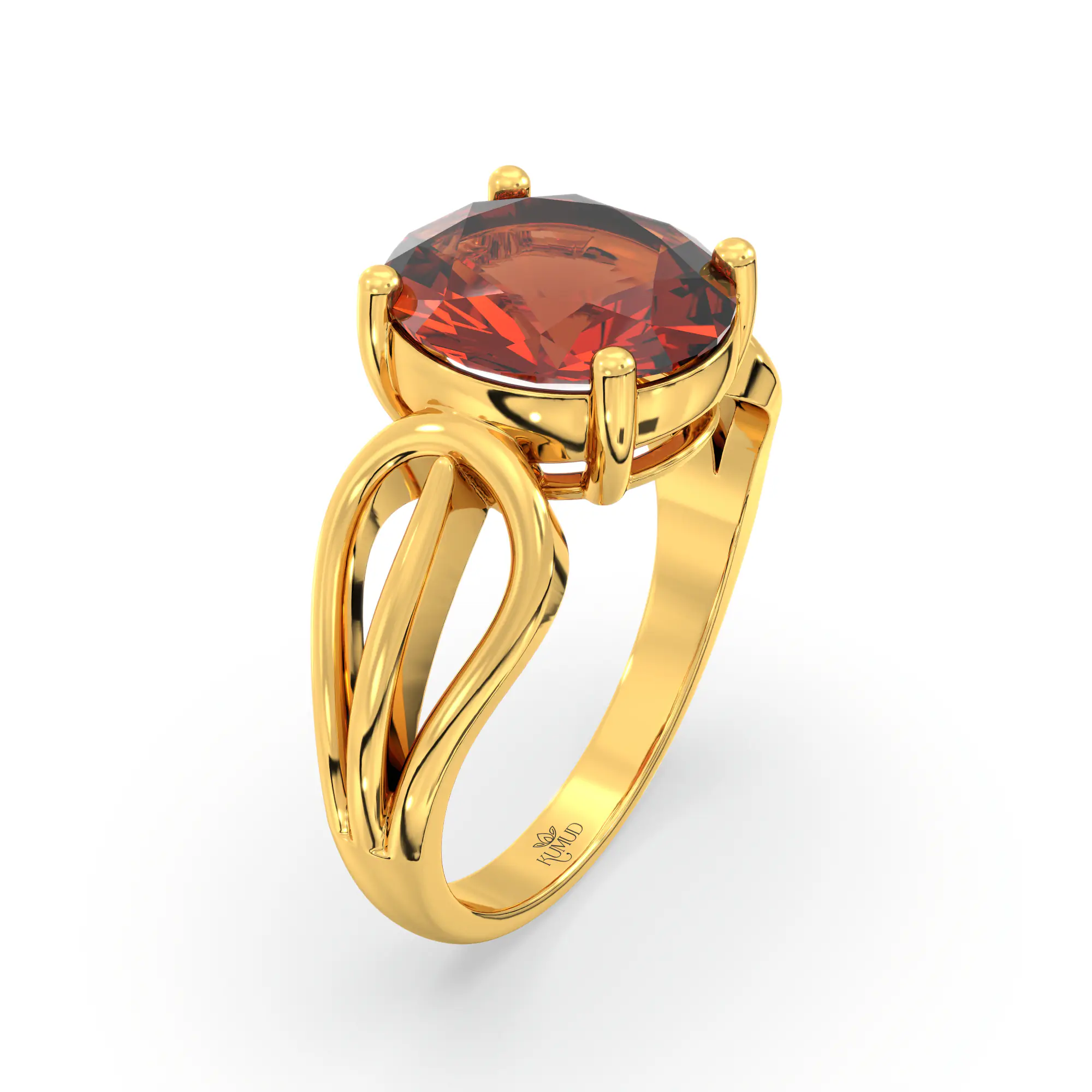 Hessonite (Gomed) Ring for Women in 22K Yellow Gold – Oval 9x8 mm, Prong Setting, 5 g (Design K17A-13) thumbnail