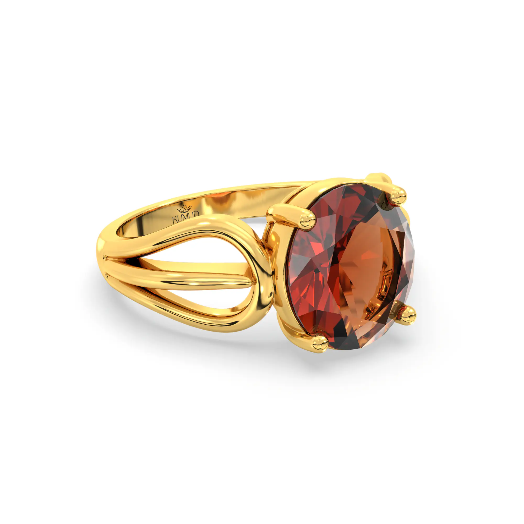 Hessonite (Gomed) Ring for Women in 22K Yellow Gold – Oval 9x8 mm, Prong Setting, 5 g (Design K17A-13) thumbnail