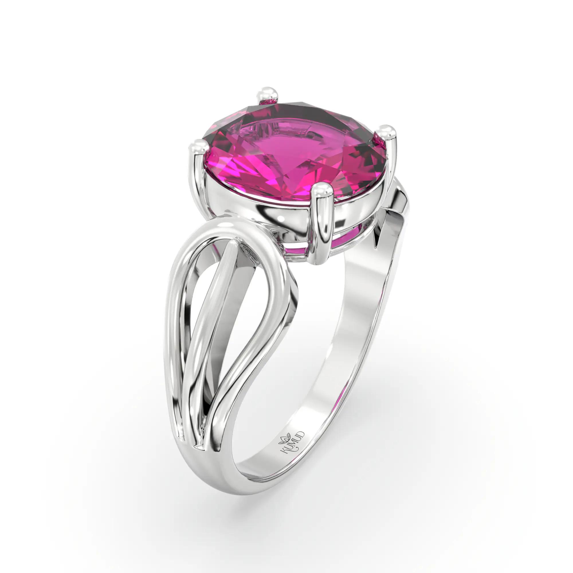 Ruby (Manik) Ring for Women in 18K White Gold – Oval 9x8 mm, Prong Setting, 5 g (Design K17A-13) thumbnail