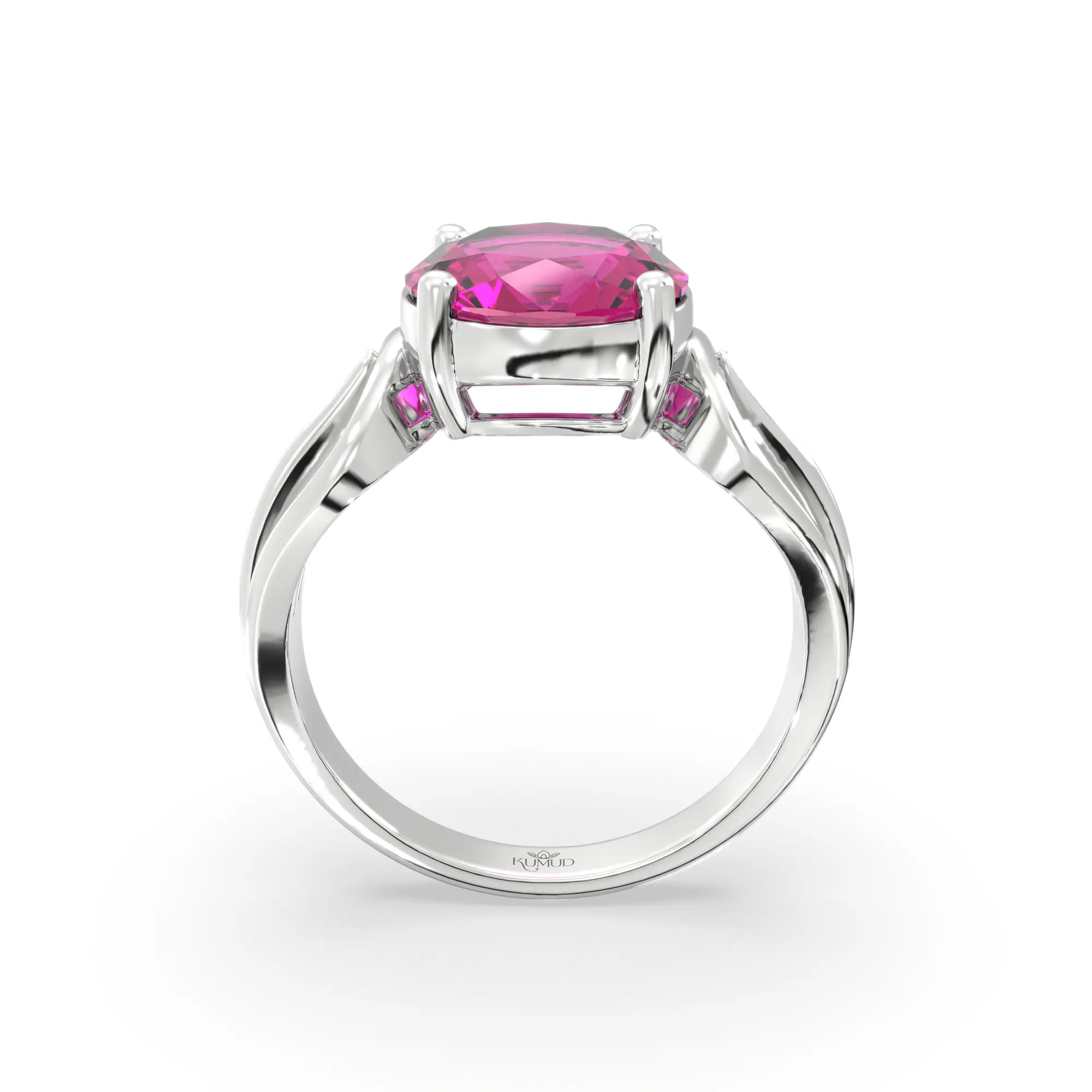 Ruby (Manik) Ring for Women in 18K White Gold – Oval 9x8 mm, Prong Setting, 5 g (Design K17A-13) thumbnail