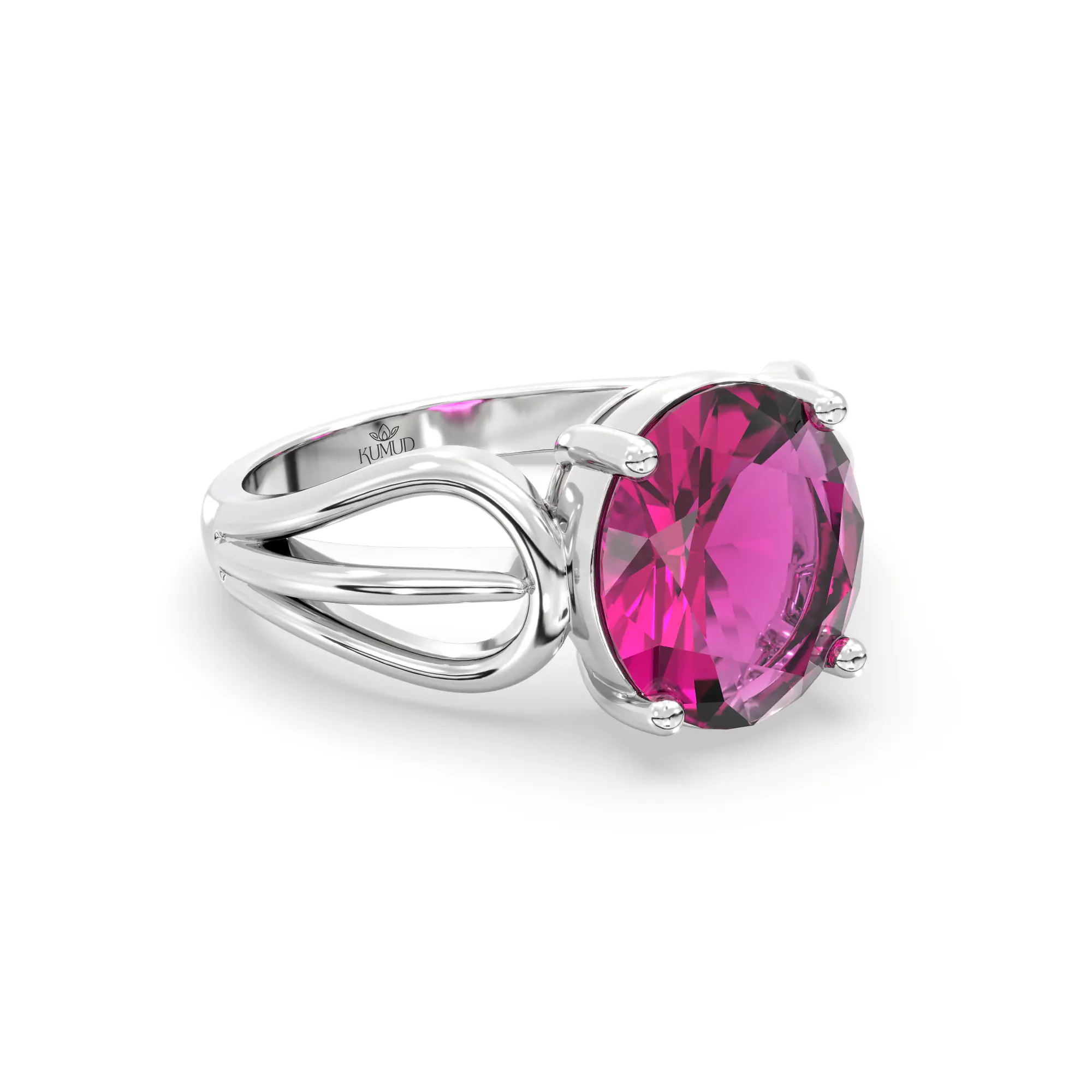 Ruby (Manik) Ring for Women in 18K White Gold – Oval 9x8 mm, Prong Setting, 5 g (Design K17A-13) thumbnail