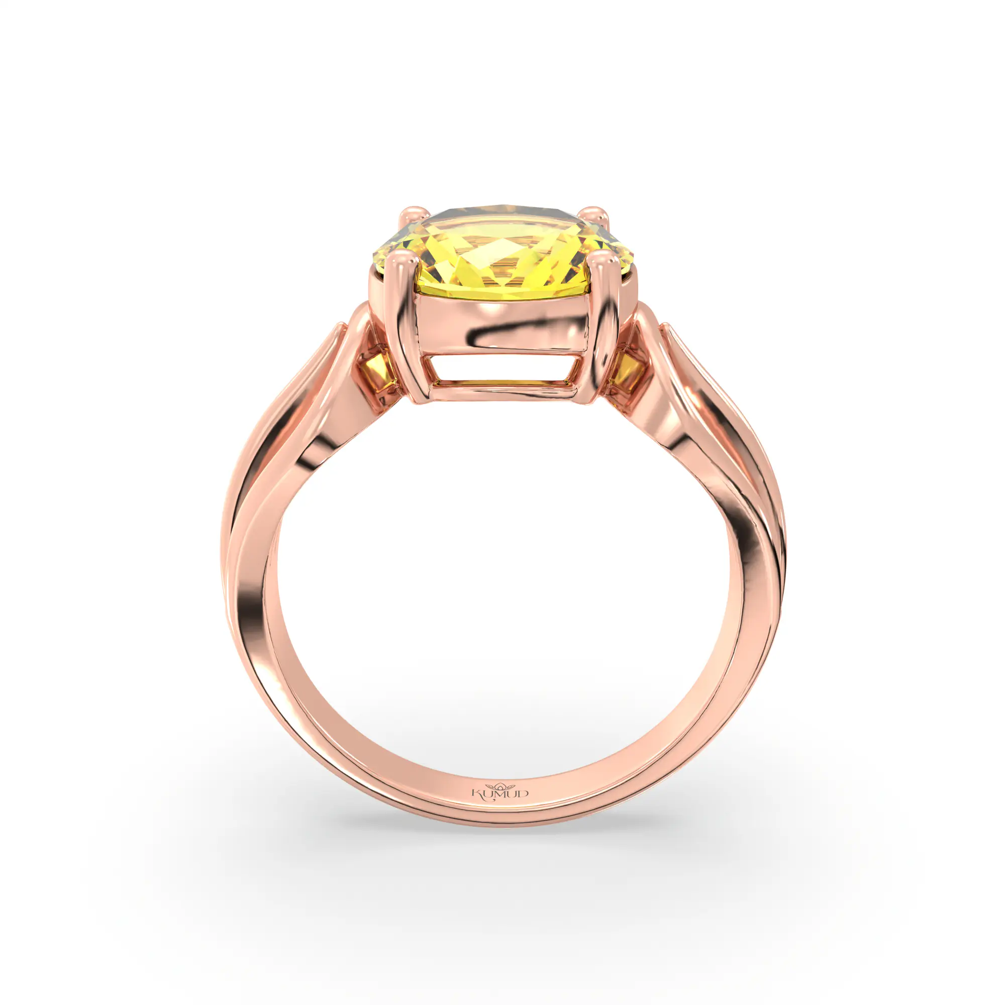 Yellow Sapphire (Pukhraj) Ring for Women in 18K Rose Gold – Oval 9x8 mm, Prong Setting, 5 g (Design K17A-13) thumbnail