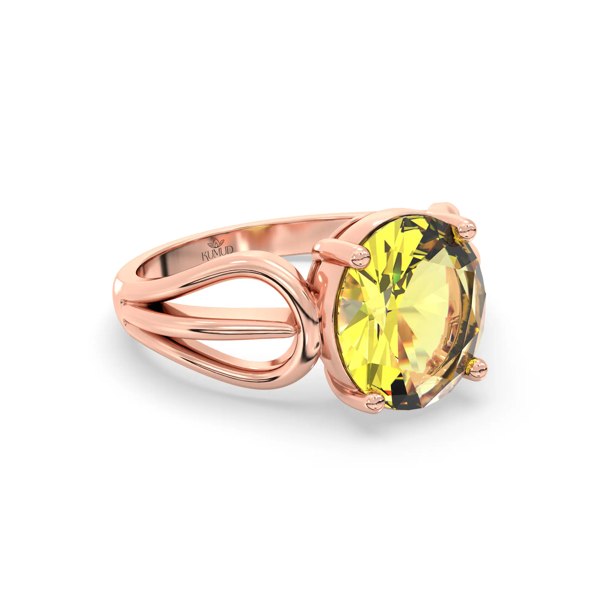 Yellow Sapphire (Pukhraj) Ring for Women in 18K Rose Gold – Oval 9x8 mm, Prong Setting, 5 g (Design K17A-13) thumbnail