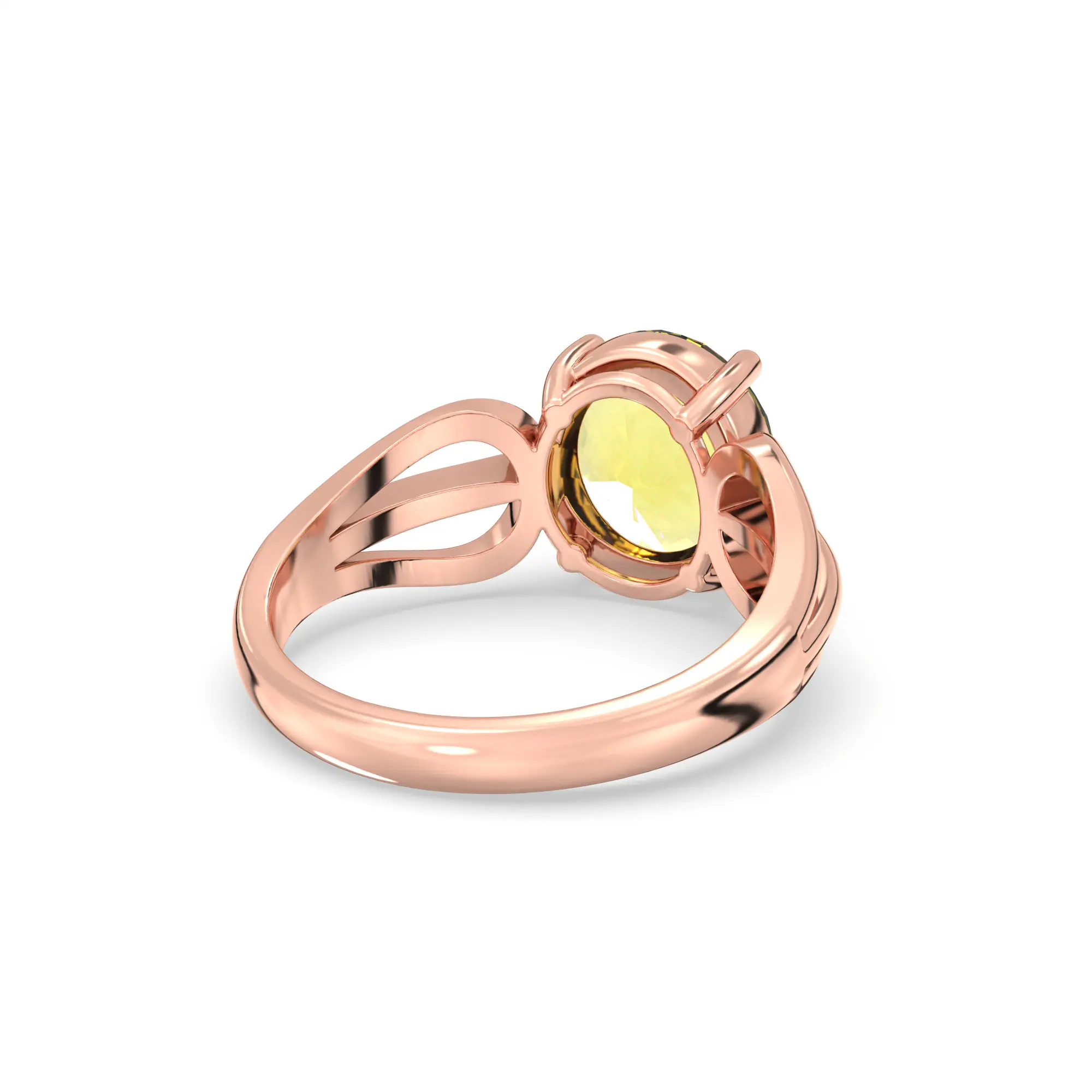 Yellow Sapphire (Pukhraj) Ring for Women in 18K Rose Gold – Oval 9x8 mm, Prong Setting, 5 g (Design K17A-13) thumbnail