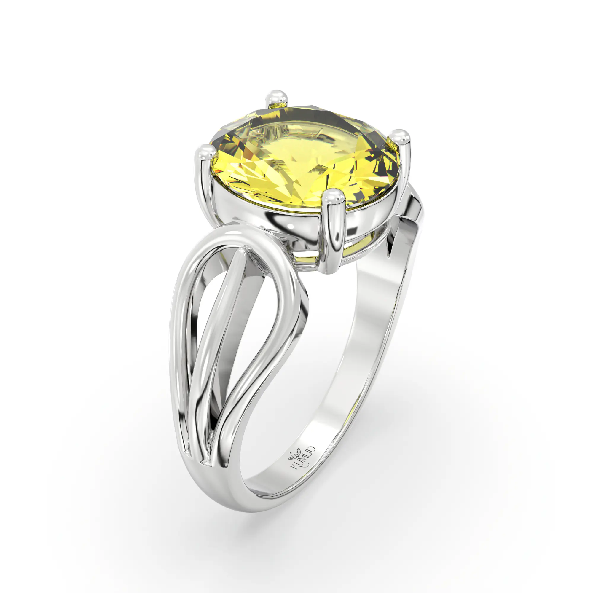 Yellow Sapphire (Pukhraj) Ring for Women in 18K White Gold – Oval 9x8 mm, Prong Setting, 5 g (Design K17A-13) thumbnail